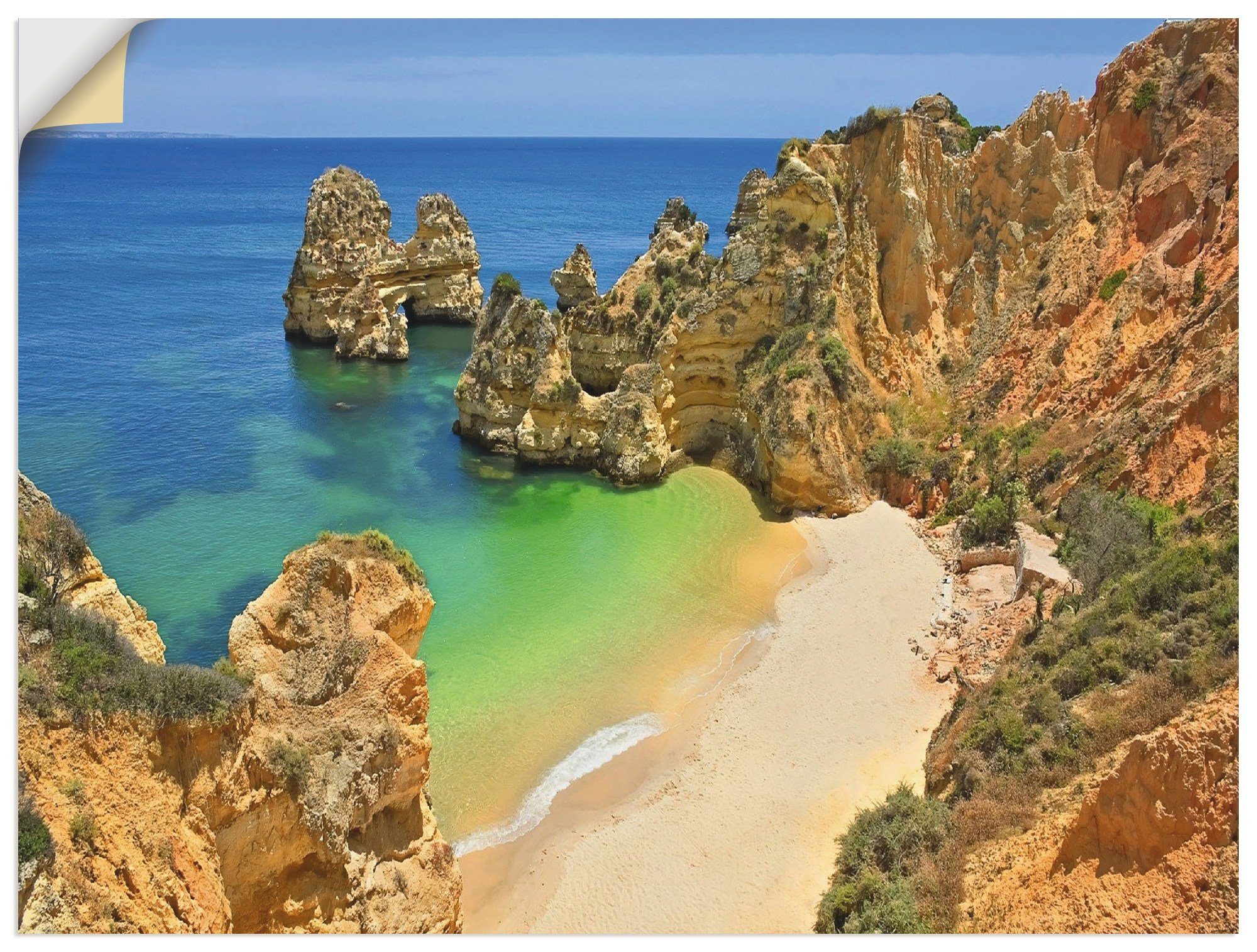 Wandaufkleber Alubild, Strand als oder (1 in Artland Leinwandbild, St), Wandbild Algarveküste, Farbige Größen Poster versch.