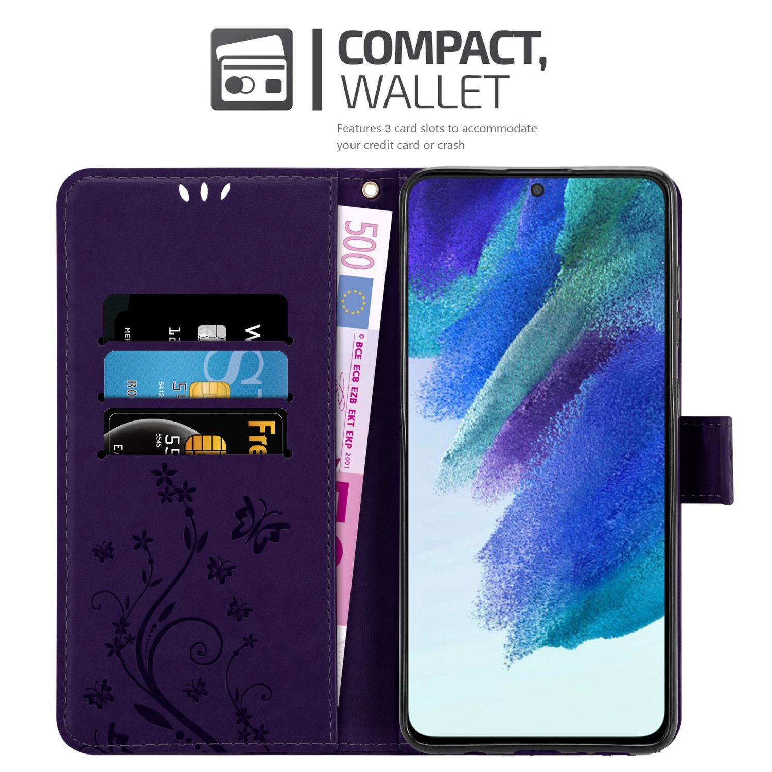 Cadorabo Handyhülle für Samsung Galaxy S22 Hülle Samsung Galaxy S22, Hülle Schutzhülle Blumen Flower mit Standfunktion Kartenfach Magnet