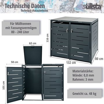 STILISTA Mülltonnenbox Mülltonnenverkleidung Mülltonnenhaus Müllbox, aus pulverbeschichtetem Metall für 2 Mülltonnen je 240 Liter, Farbwahl