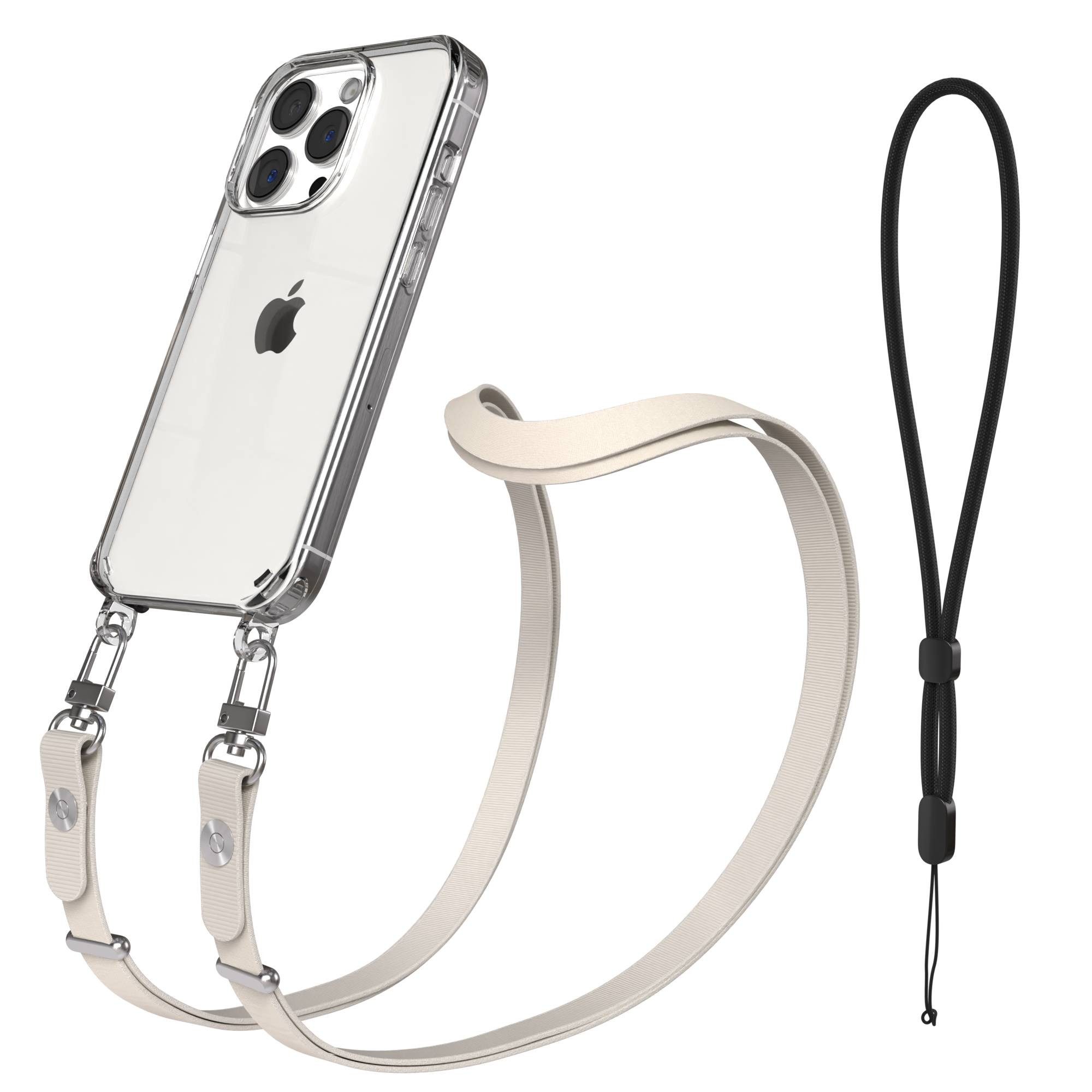 EAZY CASE Handykette für Apple iPhone 15 Pro Handyhülle mit Handyband magnetisch, Umhängeband fürs Handy in Taupe mit Magnetband bis 1,90 m