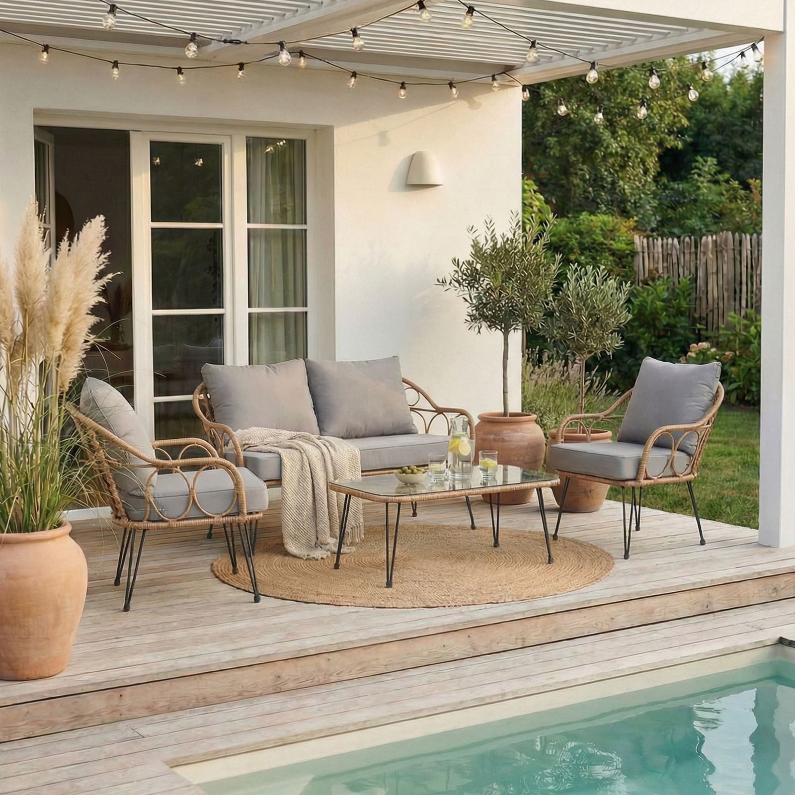 IDIMEX Gartenlounge-Set CAIRO, (4-tlg), Gartenmöbel Lounge-Set Balkonmöbel Rattan braun grau