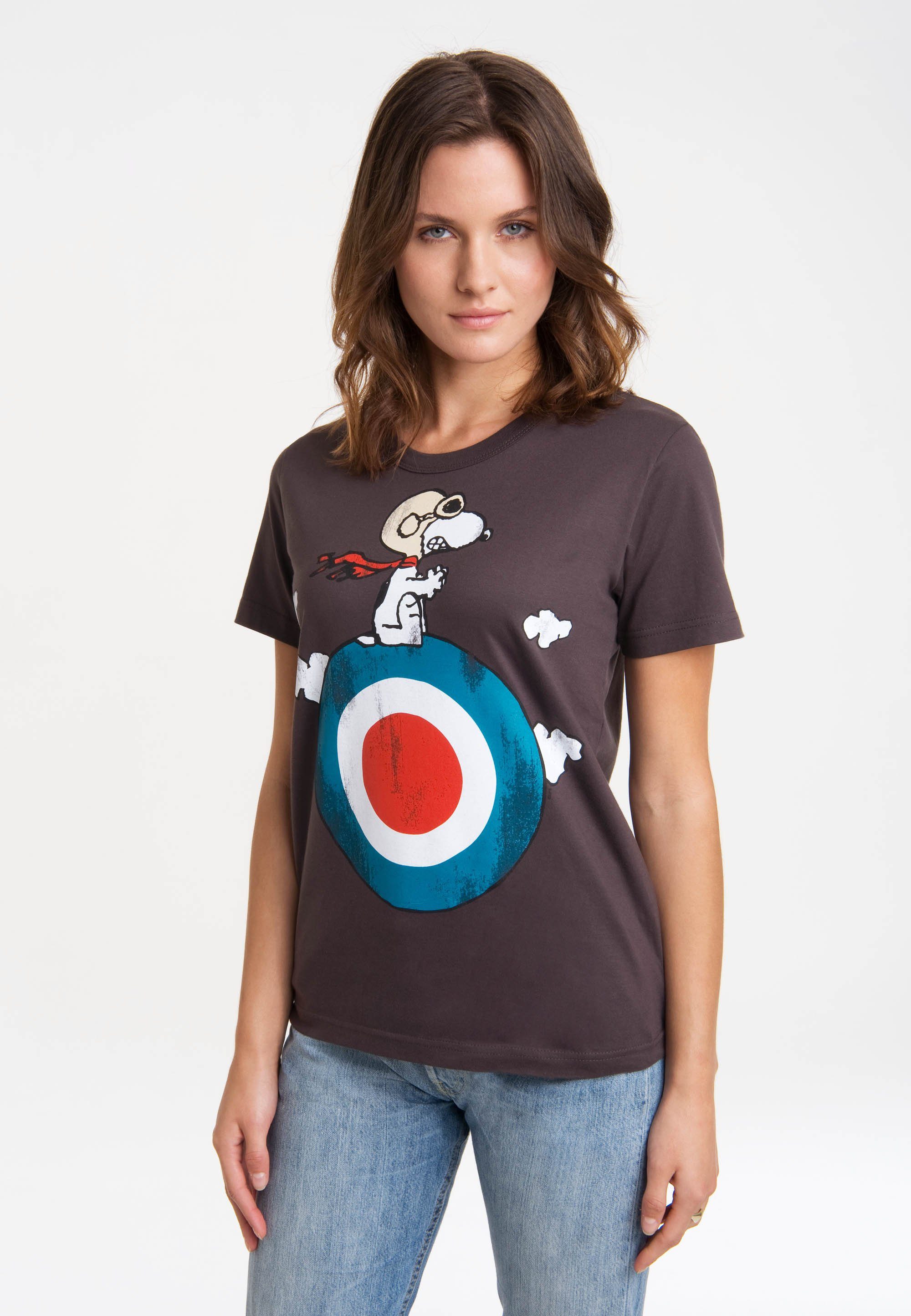 dunkelgrau mit Peanuts - Snoopy lizenziertem T-Shirt LOGOSHIRT Print