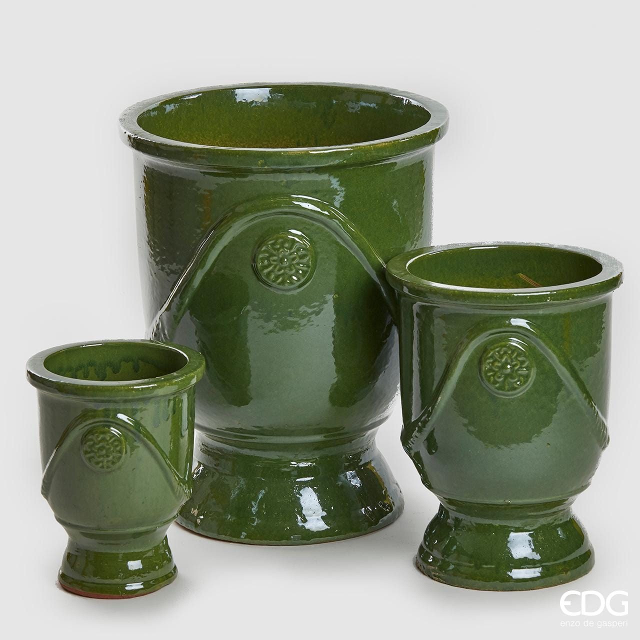 Pflanzschale Mediterrane Bodenvase mit antikem Design Höhe 30 cm frostsicher grün