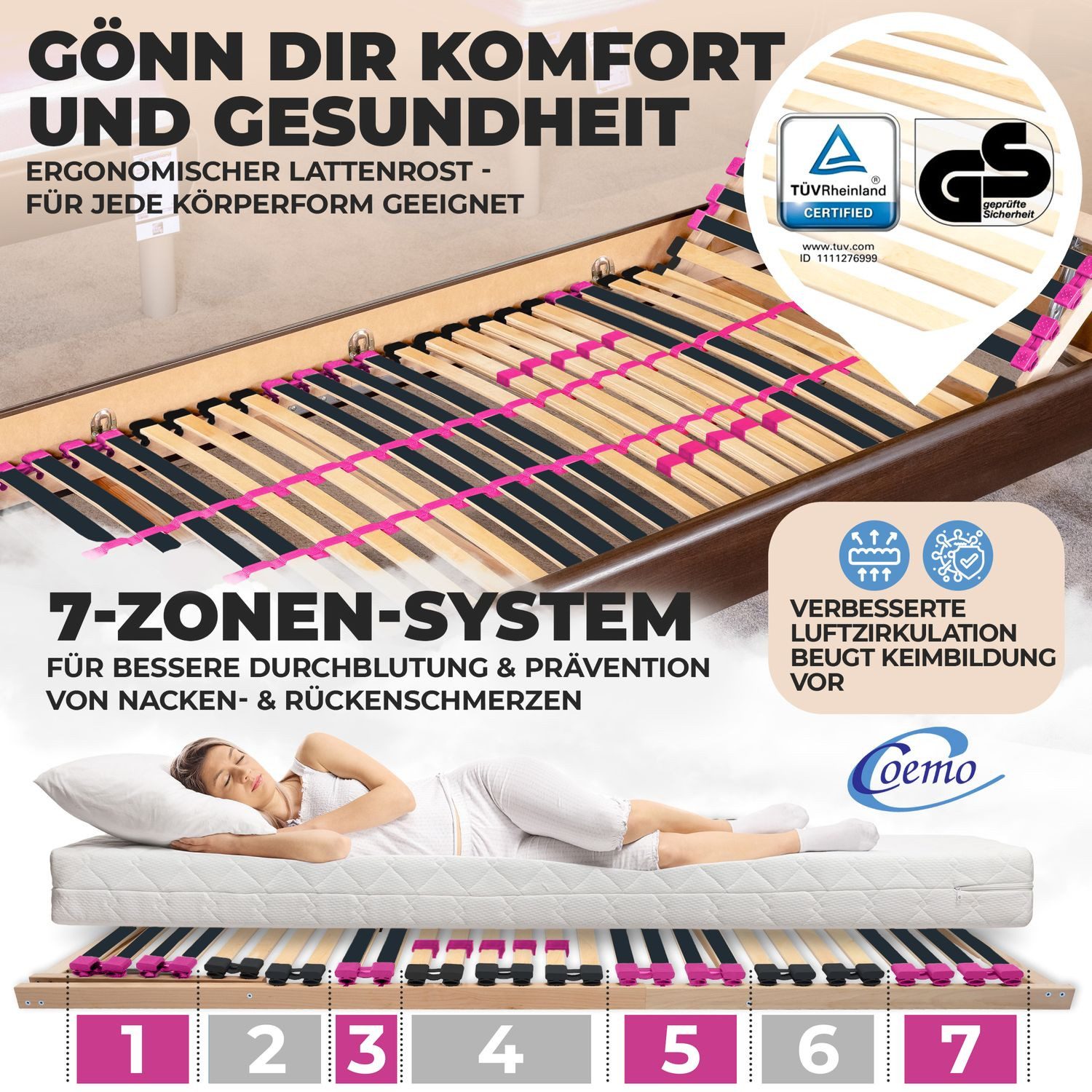 Lattenrost PINK DREAM, Coemo, Kopfteil manuell verstellbar, Fußteil nicht v günstig online kaufen