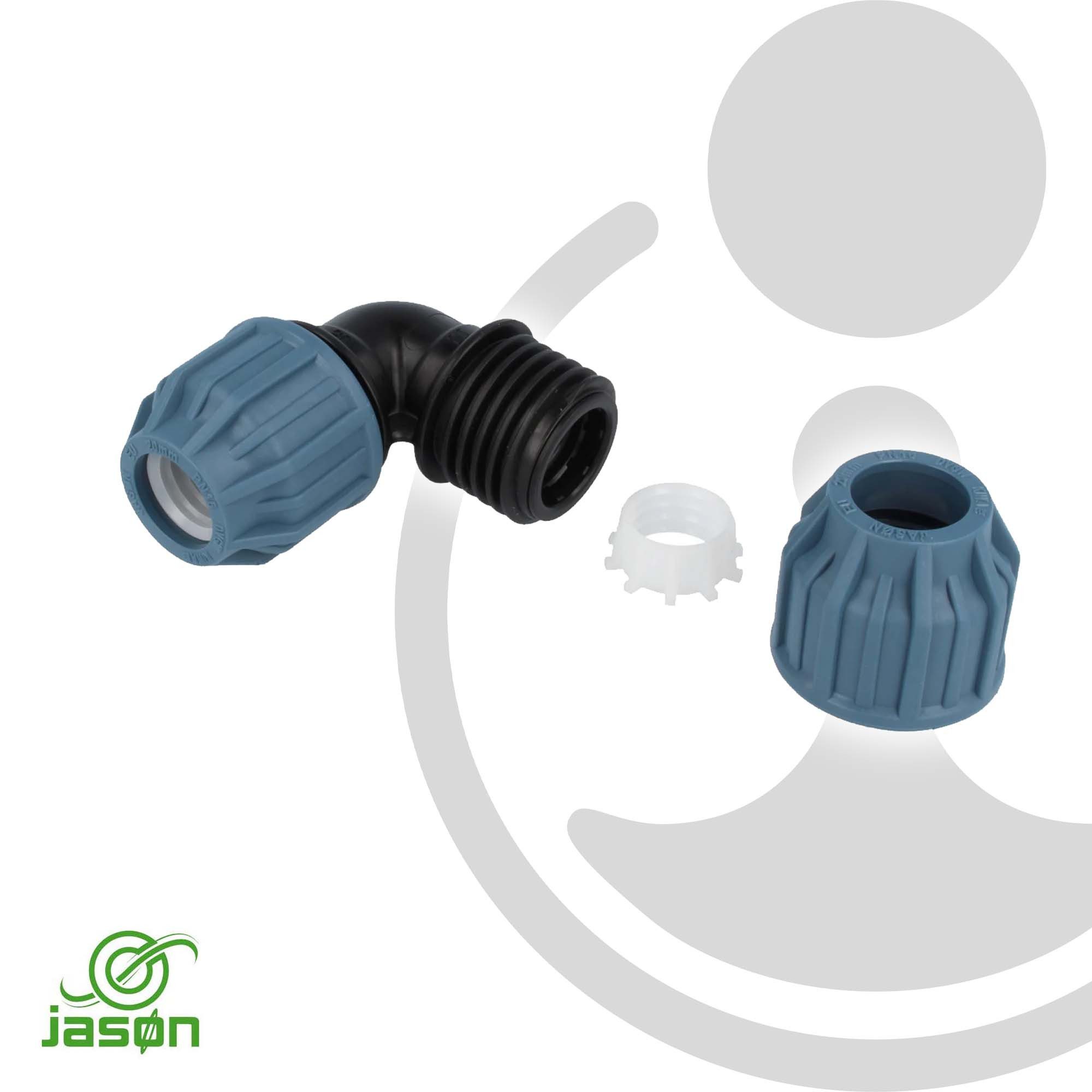 Mega Group Rohrverbinder PP-Klemmkupplung, 90° Winkel - für PE-Rohr - DVGW zugelassen