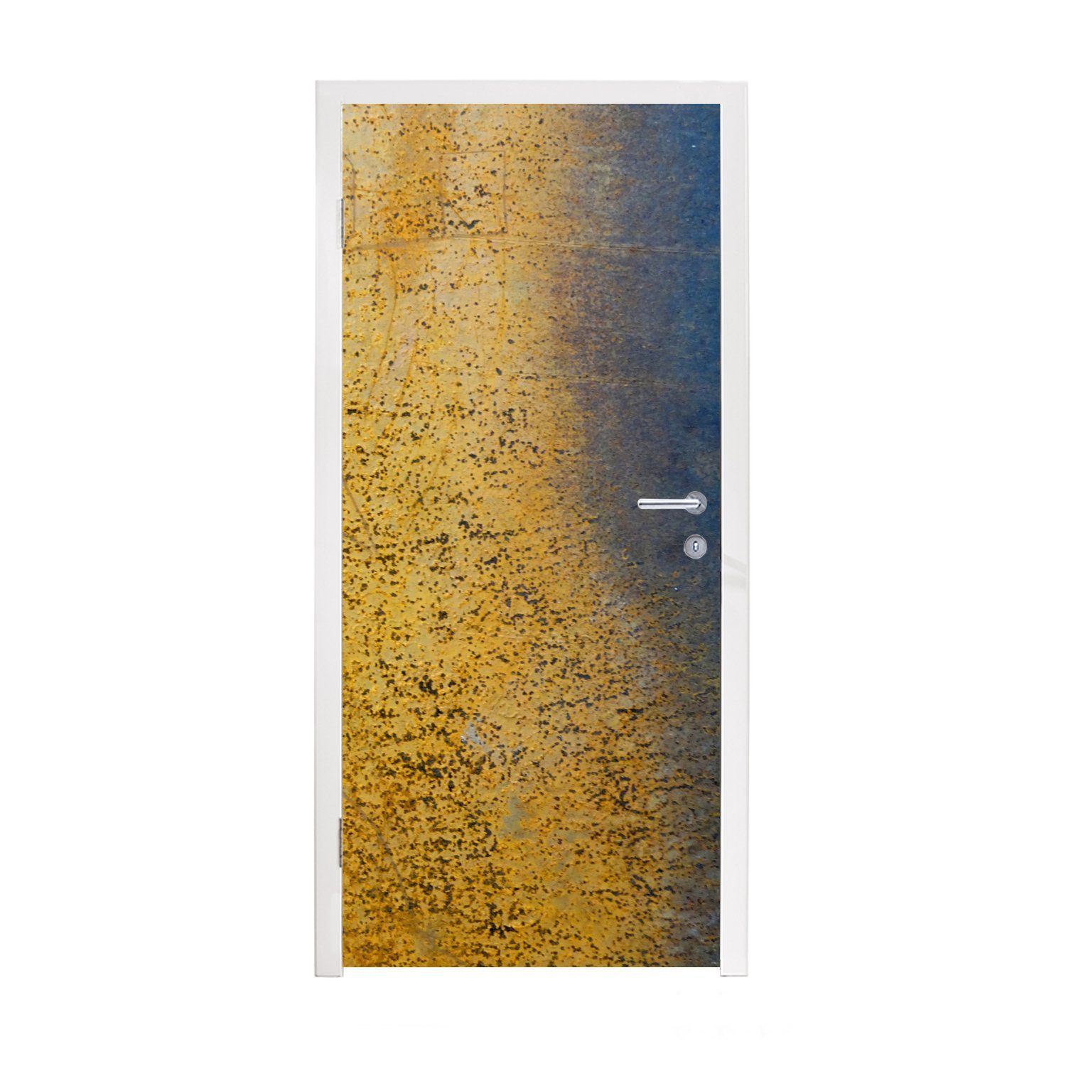 Gold St), Türaufkleber, cm Fototapete Tür, für - Matt, MuchoWow 75x205 Blau, Türtapete - Rost bedruckt, (1