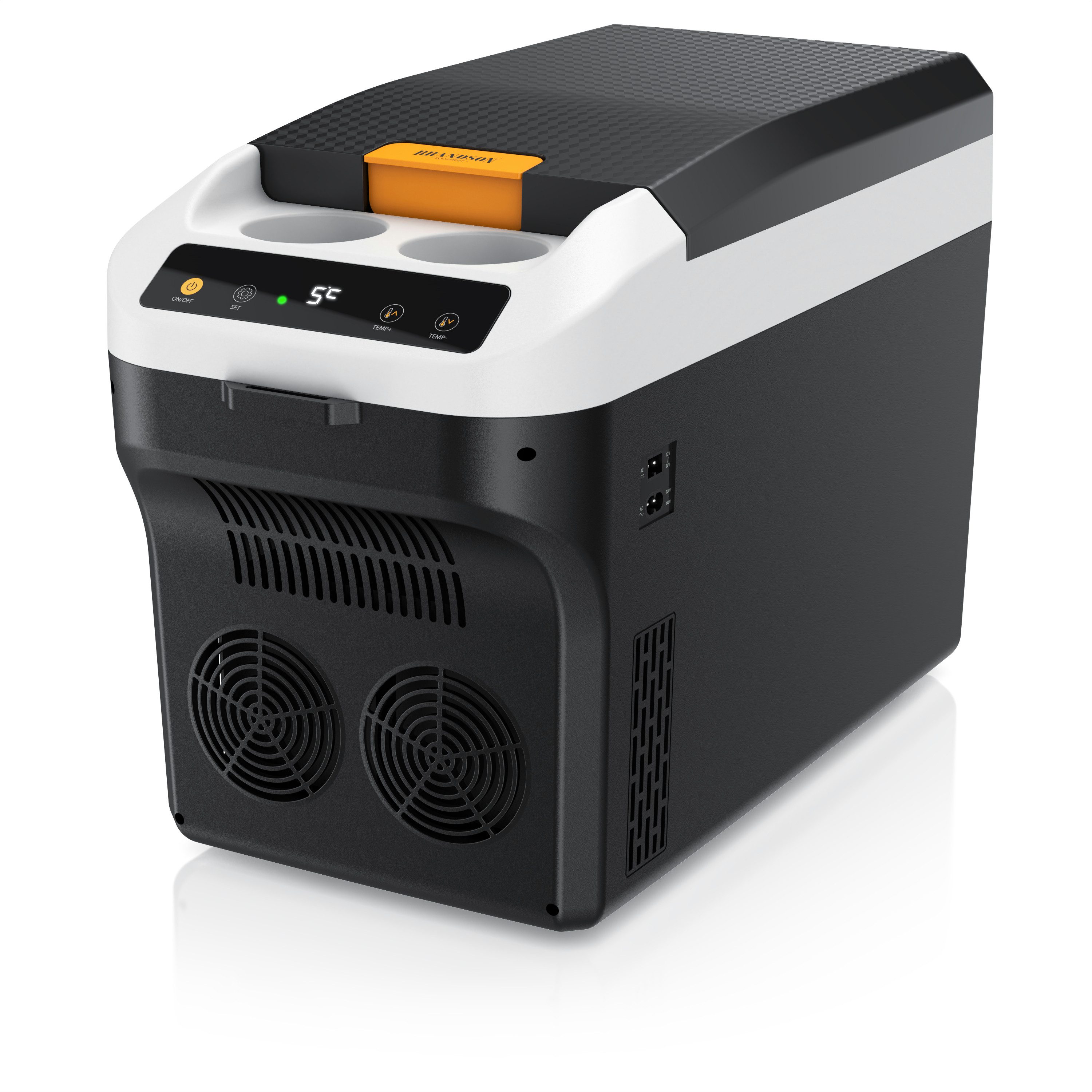 Brandson Elektrische Kühlbox 20 L, Kühlt & hält Warm, von max. -9 bis +65°C, für Mittelkonsole, 20 l, 230 V Netzspannung und 12 V KFZ Auto Bordspannung, mit Getränkehalter