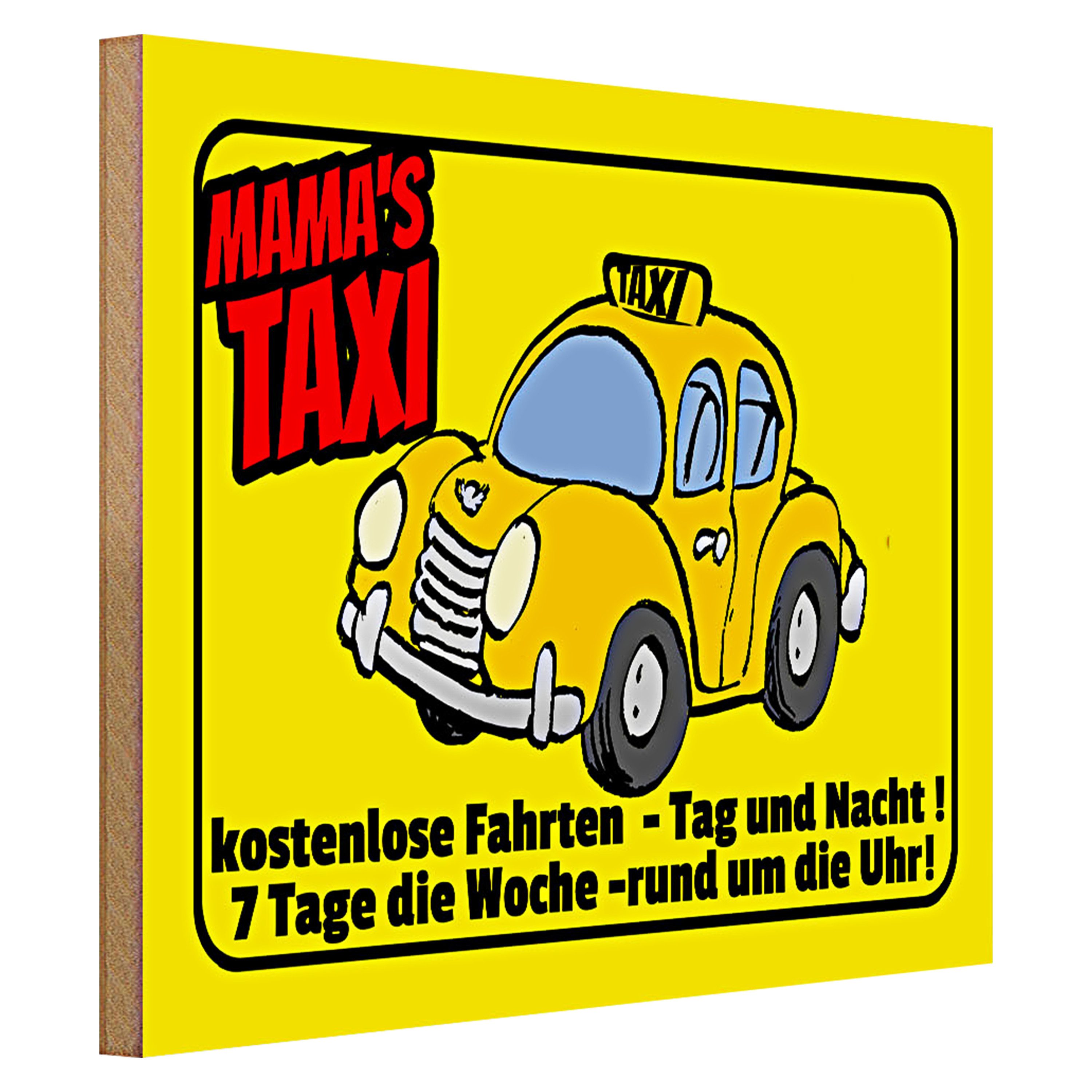Roomando Holzbild Spruch 40x30cm Mamas Taxi kostenlose Fahrten