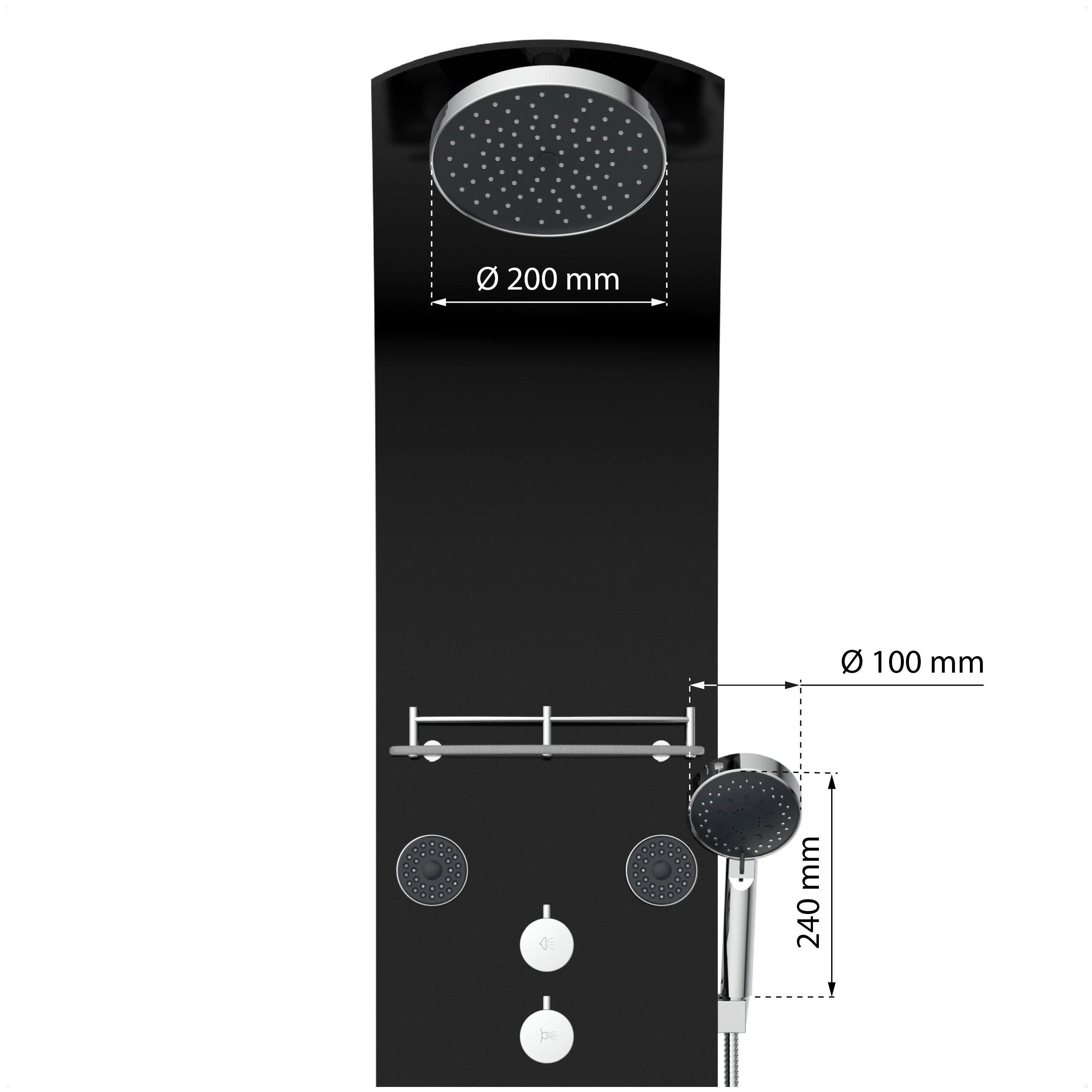 Eisl Duschsäule KARIBIK, Höhe cm, mit und Wellness Duschsystem Massagedüsen, Regendusche Armatur Schwarz 6 140