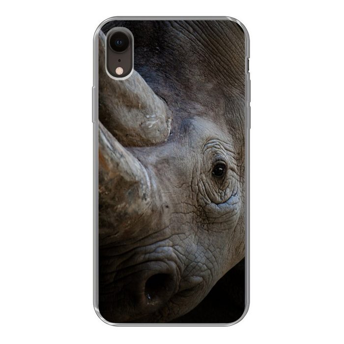 MuchoWow Handyhülle Rhinozeros - Schwarz Handyhülle Apple iPhone XR Smartphone-Bumper Print Handy
