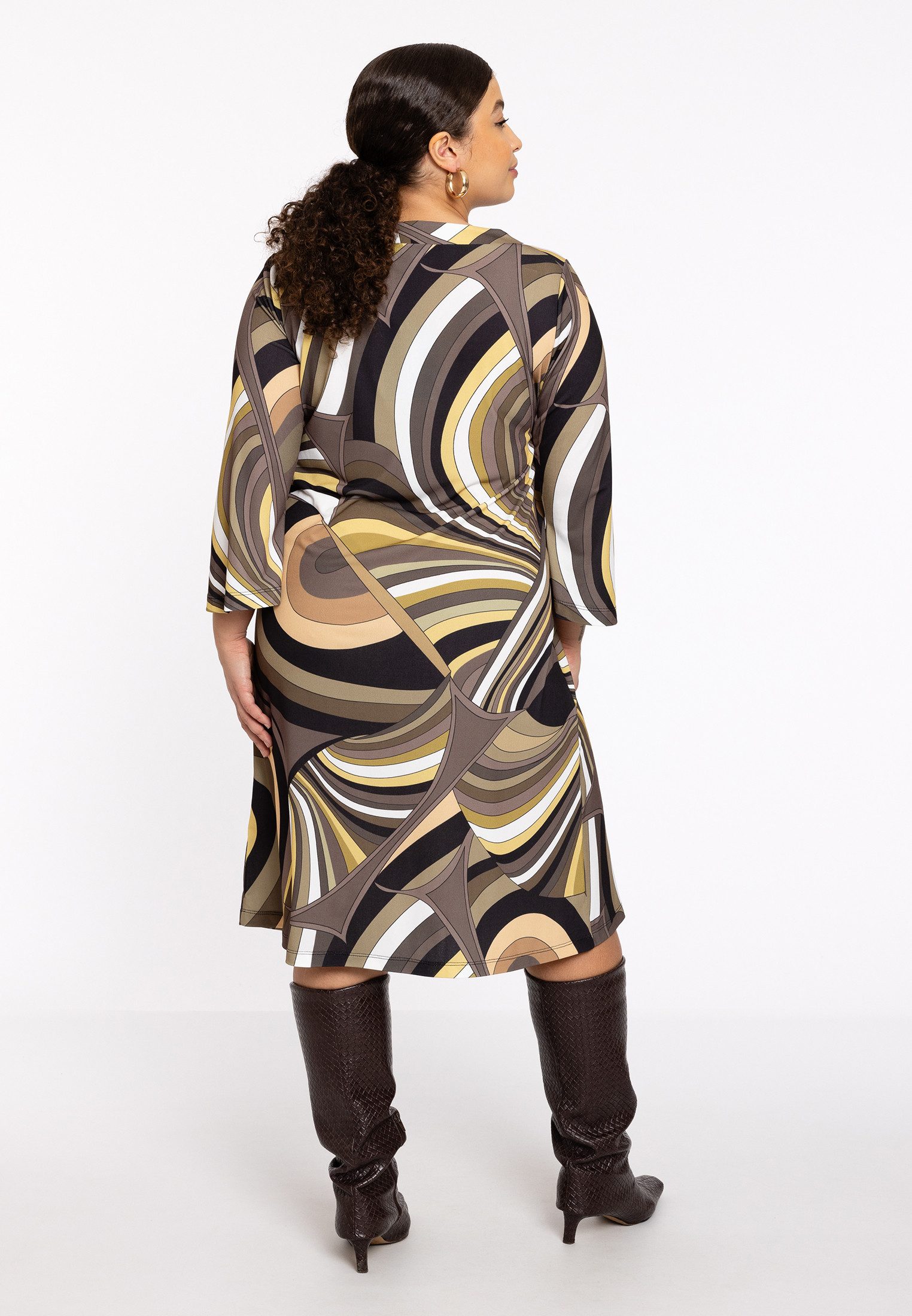 YOEK Midikleid Damen Kleid mit Druck mit langen Ärmeln – Bild 3 von 4
