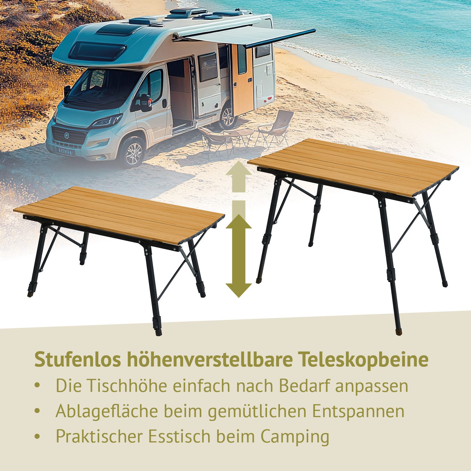 JAWINIO Campingtisch, Gartentisch, Klapptisch, höhenverstellbar, Aluminium, günstig online kaufen