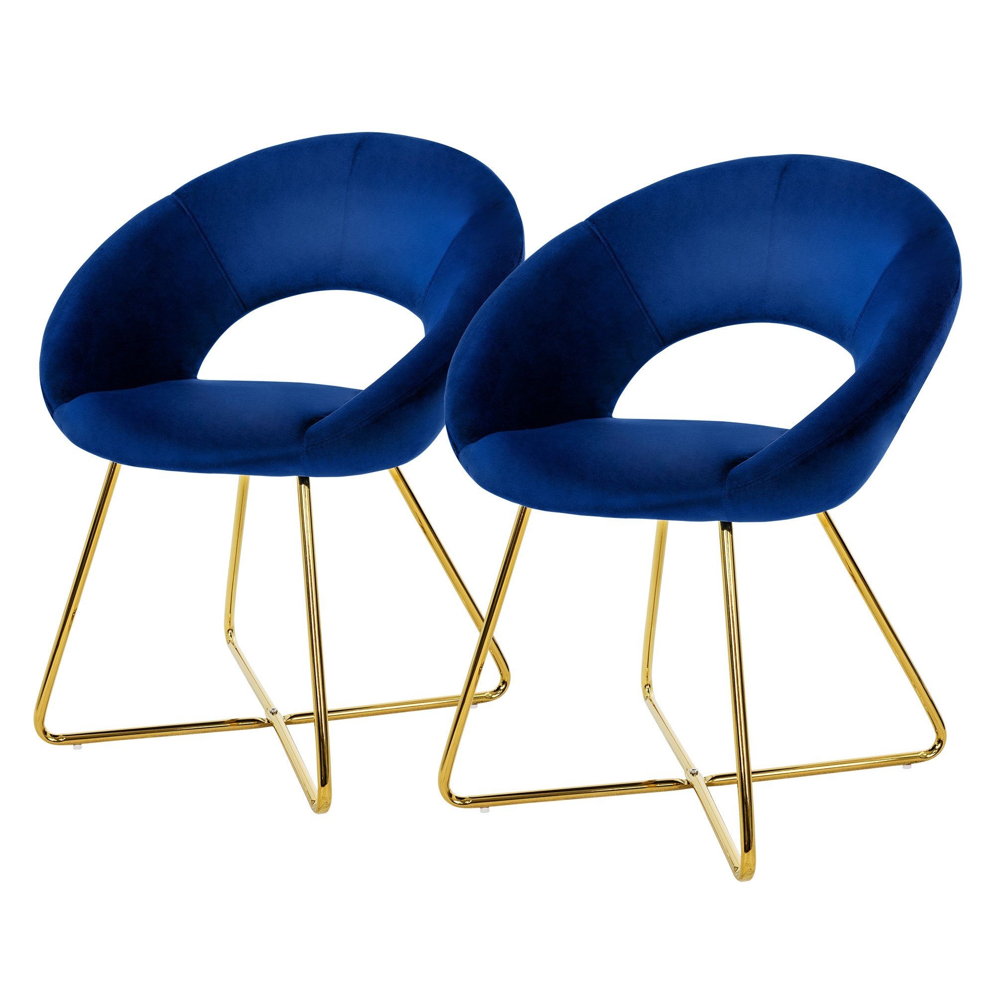ML-DESIGN Stuhl Esszimmerstuhl Wohnzimmerstuhl Küchenstuhl Polsterstuhl  Schalenstuhl, 2er Set Samt Blau mit goldene Metallbeinen Ergonomisch