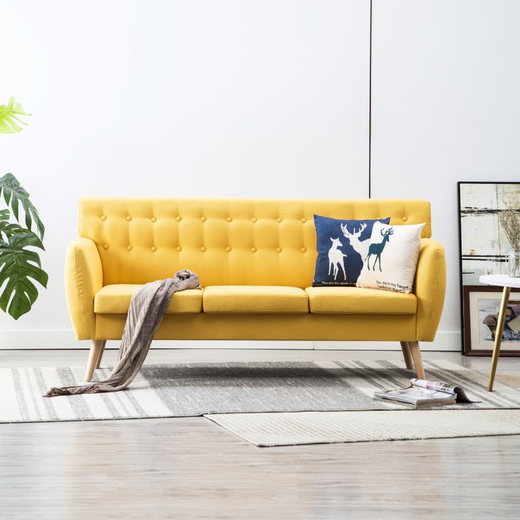 vidaXL Sofa 3-Sitzer-Sofa Stoffbezug 172x70x82 cm Gelb Couch günstig online kaufen