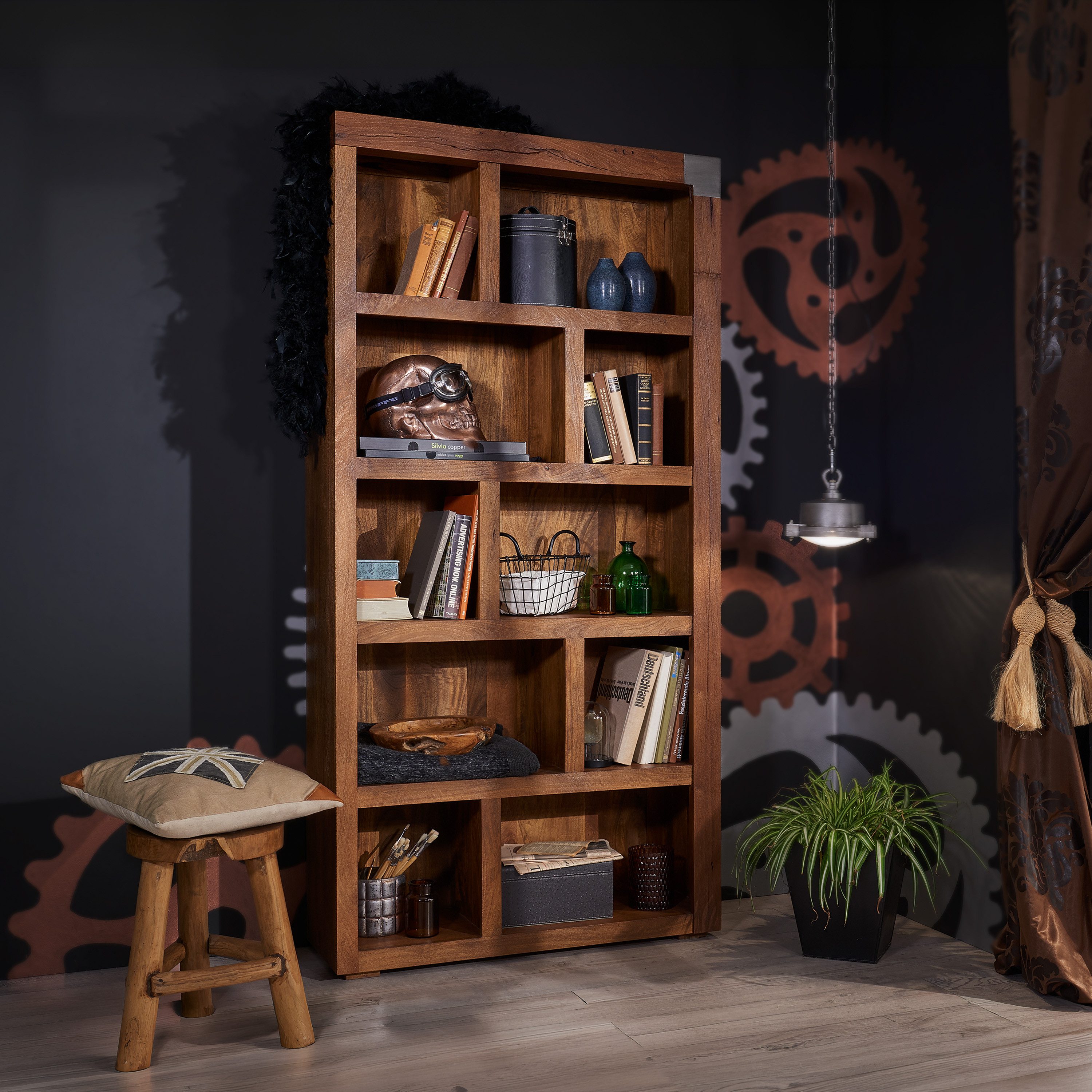 Massivmoebel24 Bücherregal AMSTERDAM, 1-tlg., Standregal Mango 100x35x204 braun lackiert Amsterdam #21