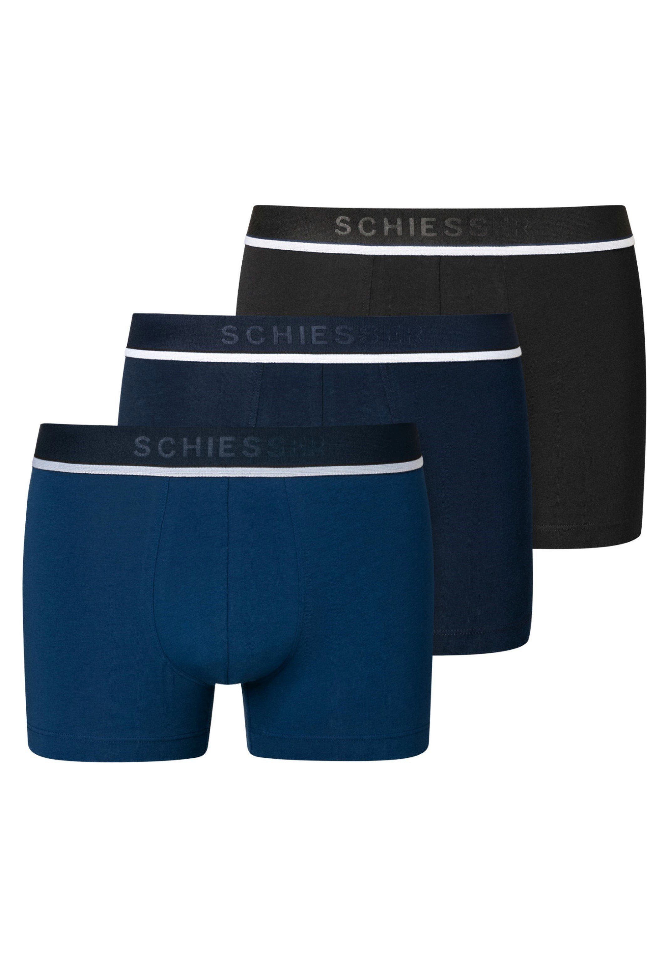 Schiesser Retro Boxer 3er Pack - 95/5 - Organic Cotton (Spar-Set, 3-St) Retro Short / Pant - Baumwolle - Ohne Eingriff - Schwarz / Blau
