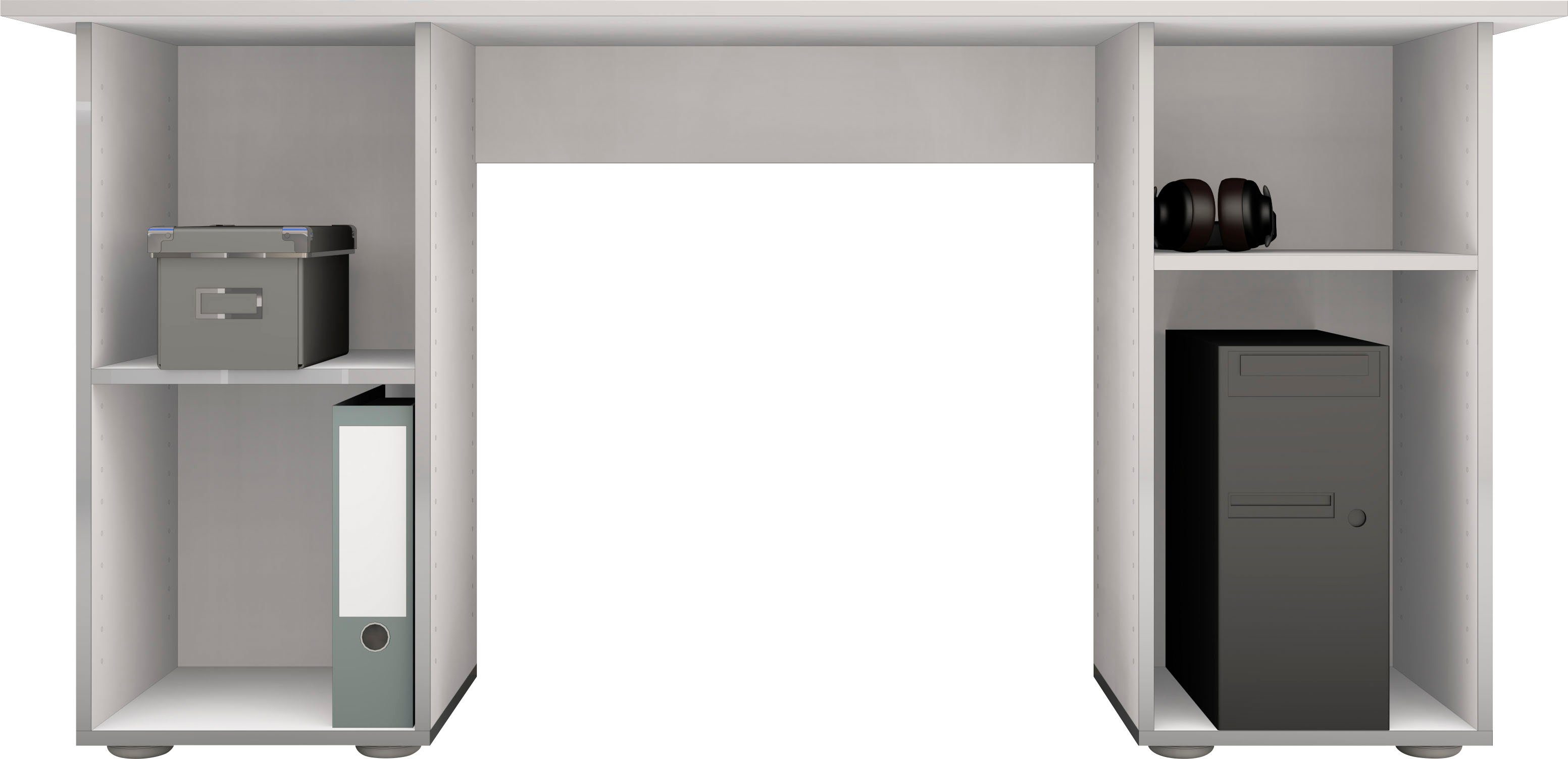 borchardt Möbel Schreibtisch Kai, Made | Regalschreibtisch Breite silber matt Stauraum, 150 weiß cm, mit weiß in Germany matt/Kanten viel