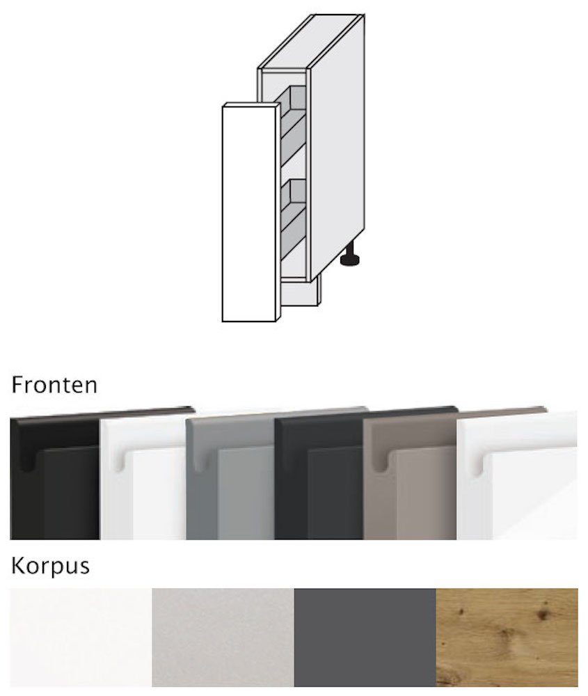 grifflos Unterschrank Acryl matt Korpusfarbe Korbauszug Front-, wählbar Ausführung Avellino & 15cm Feldmann-Wohnen graphit