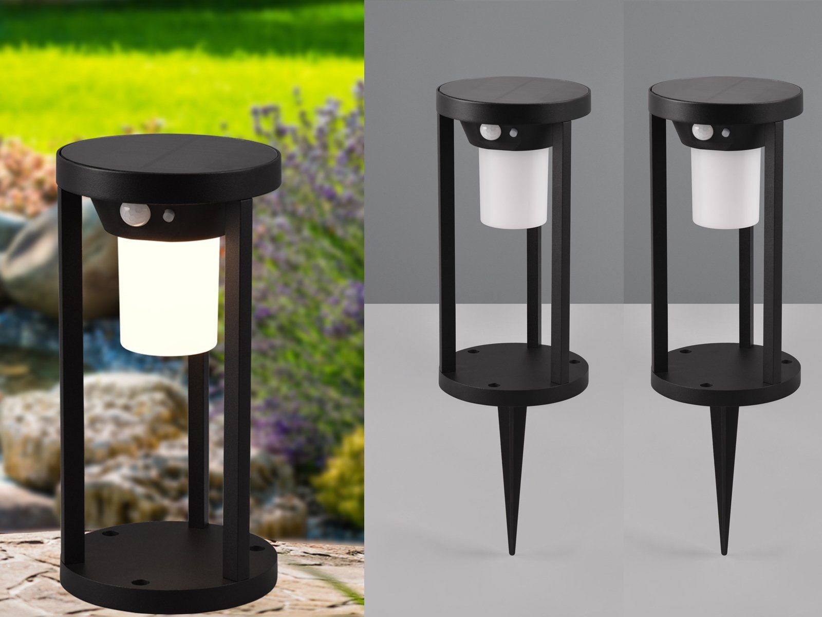 mit Bewegungsmelder, Garten 2er meineWunschleuchte integriert, IP 54 Solarleuchte, Solarlaterne fest LED Weg-Beleuchtung SET LED Bewegungsmelder, Warmweiß,