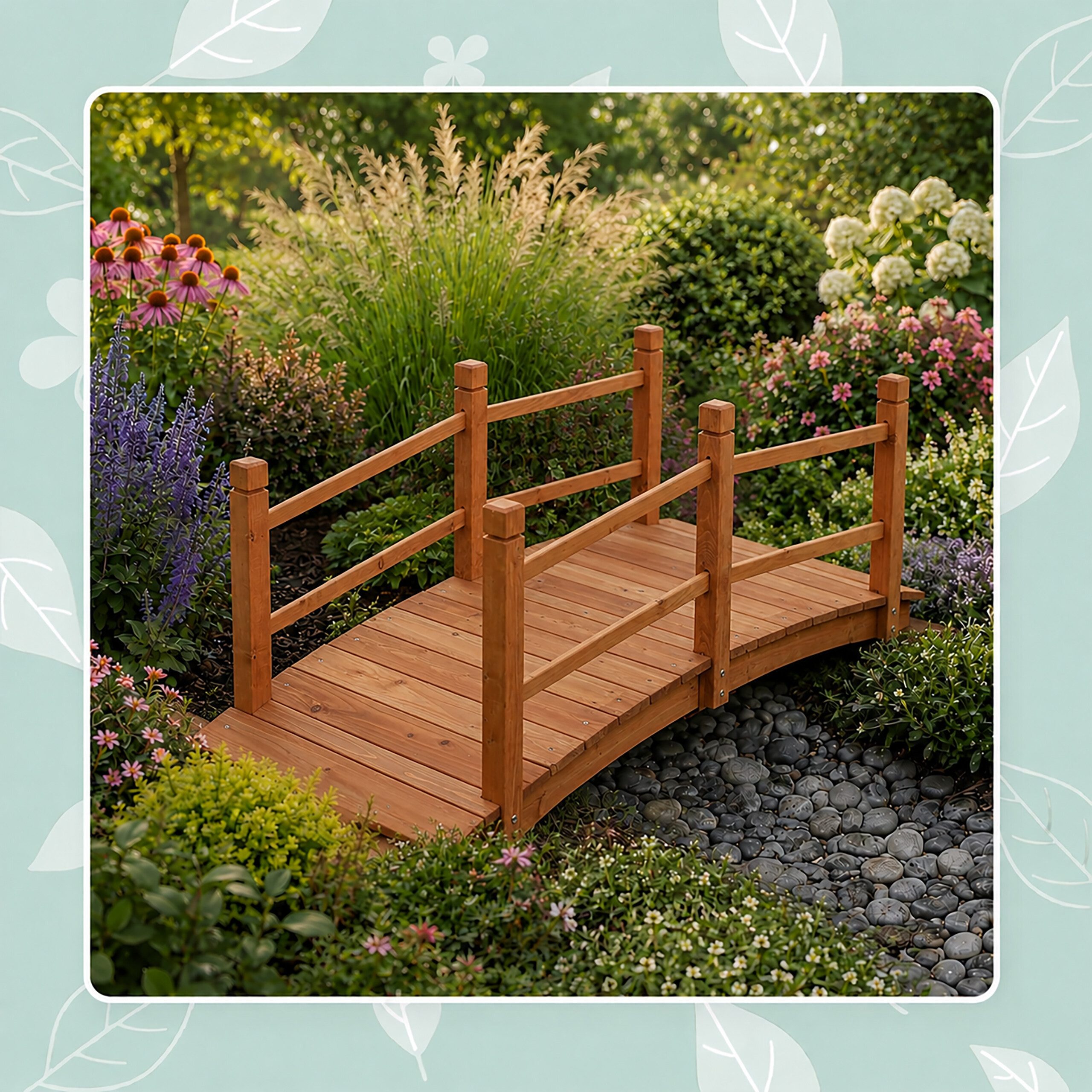 relaxdays Zierbrücke Holz Teichbrücke mit Geländer, (1 St) – Bild 3 von 5