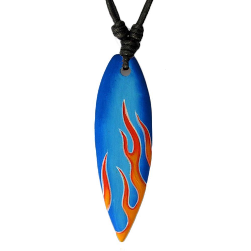 viva-adorno Kette mit Anhänger Halskette Surfbrett Holz Surferkette Surfer verschiedene Designs, Wellen Hawaii Blume Hibiskus Flammen Yolo Holzkette