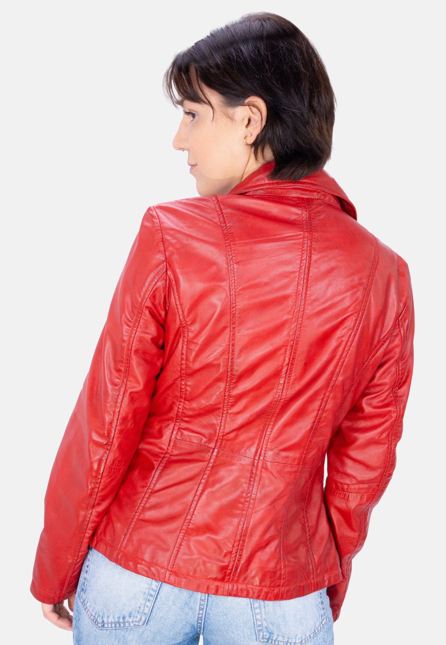 Damen aus Clara Leder weichem Lederjacke Lammnappa Lolus Klassisch Lederjacke Rot elegante