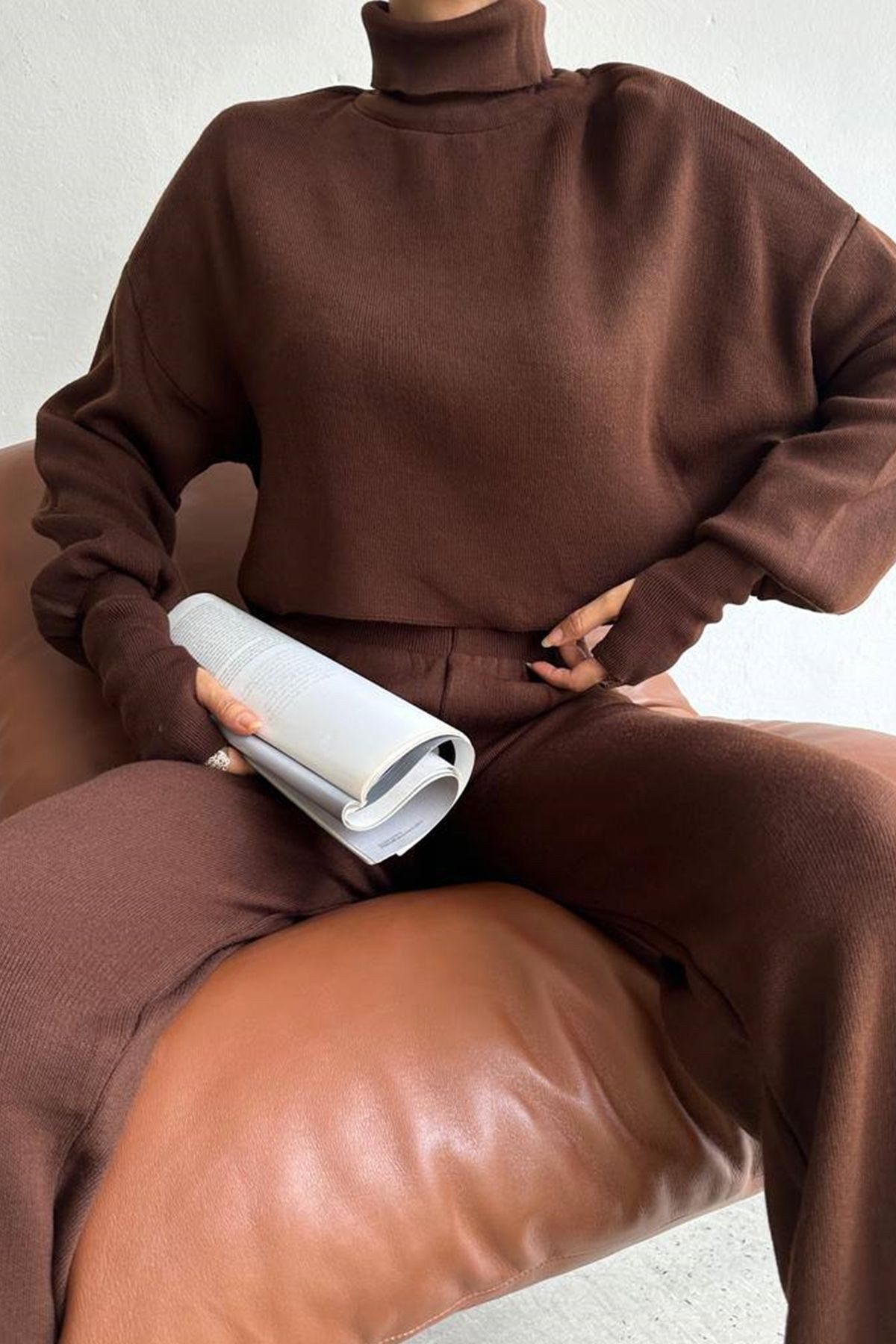 WOMAN VISION Blusentop Rollkragenpullover und hochgeschnittene Strickhose (Oberteil und Hose)