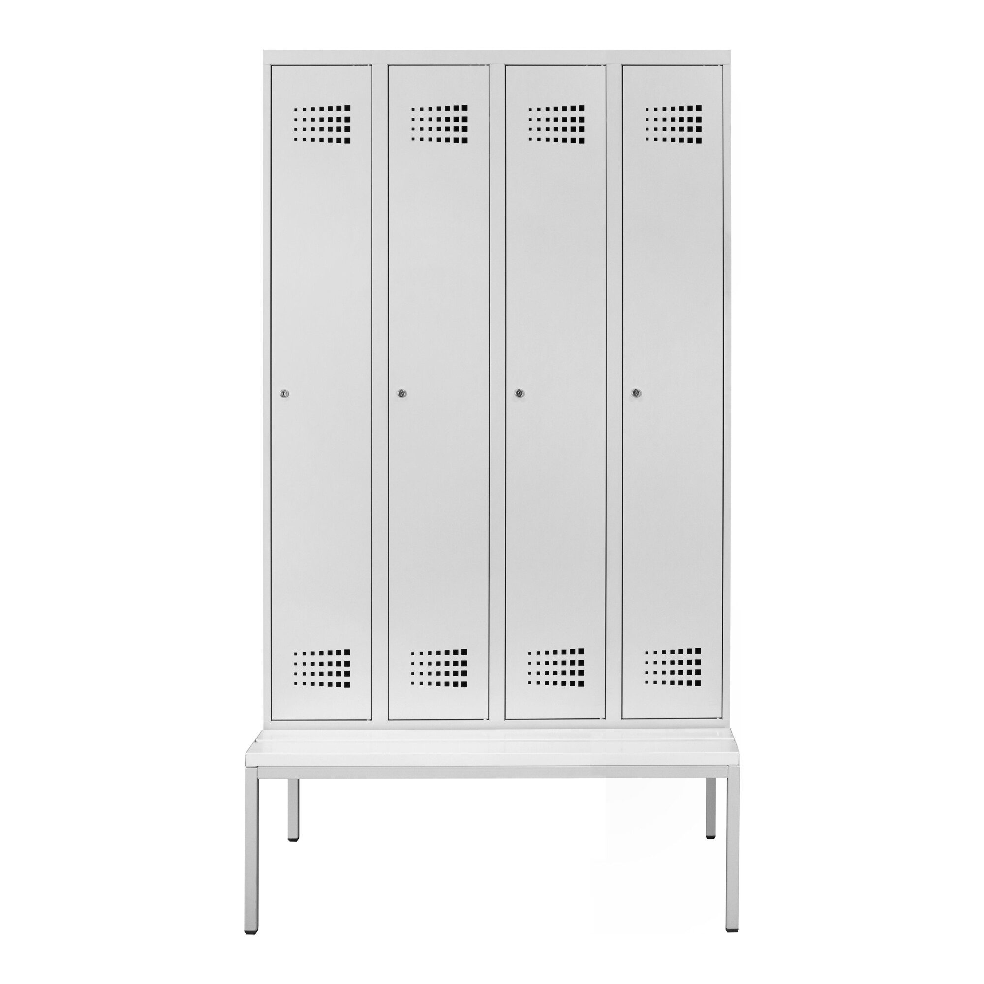 Stier Garderobenschrank STIER Garderobenspind Premium mit Sitzbankuntergestell 4 Abteile Zylin