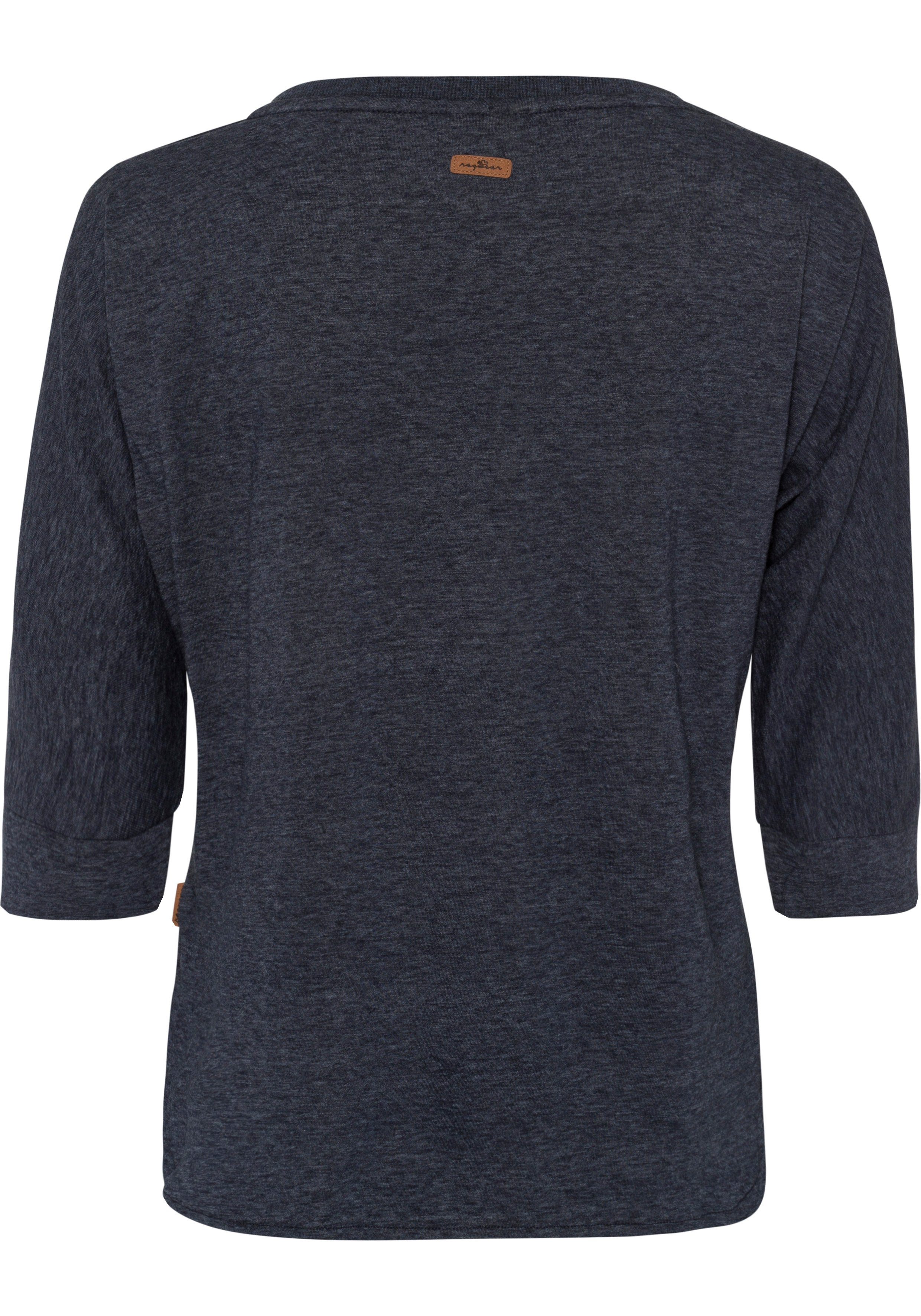 Zierknopfbesatz Holzoptik SHIMONA natürlicher mit in im Ragwear T-Shirt navy Herz-Design