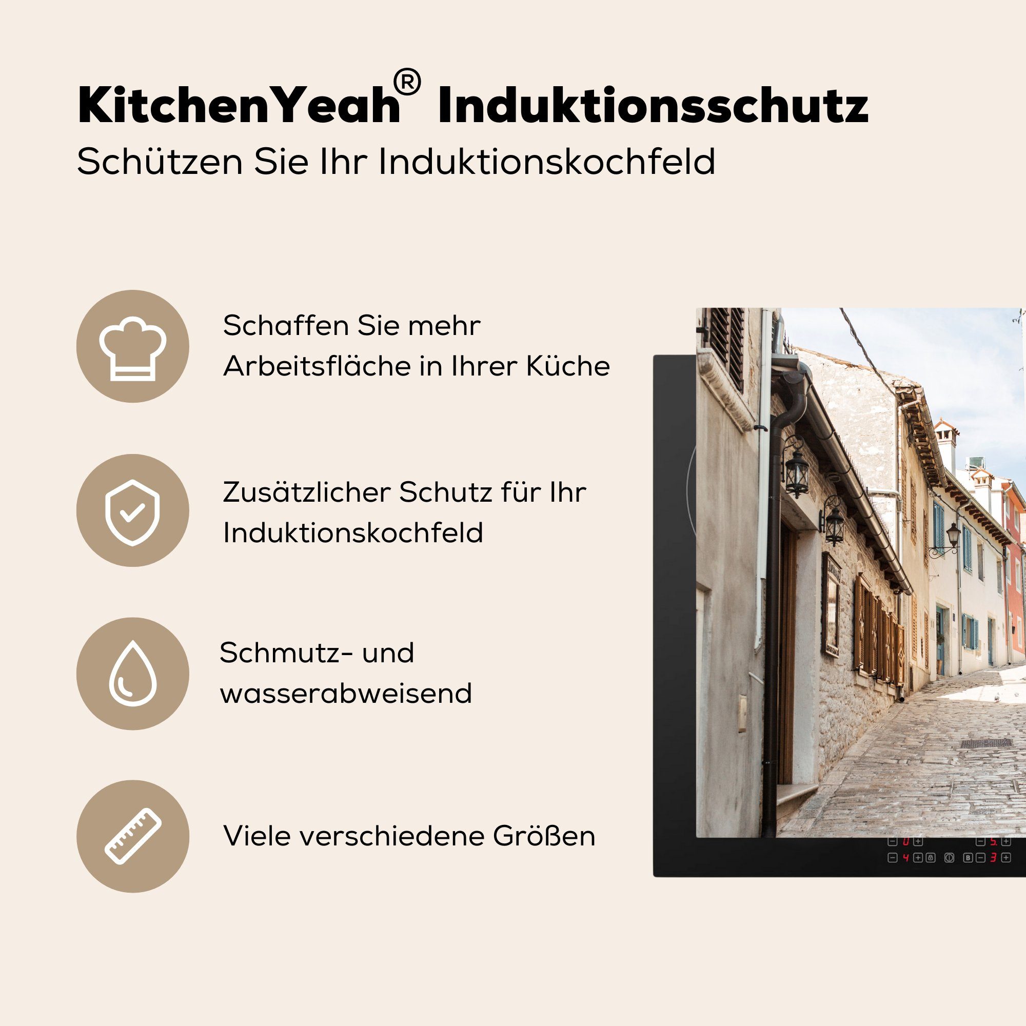 MuchoWow Herdblende-/Abdeckplatte Sommer Straße, (1 tlg), 78x78 küche Haus Vinyl, Arbeitsplatte Ceranfeldabdeckung, für - cm, 
