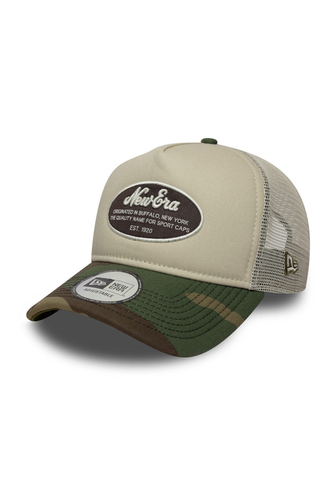 New Era Trucker Cap New Era Oval Patch Camo Trucker Adjustable Cap NE LOGO Beige Camo