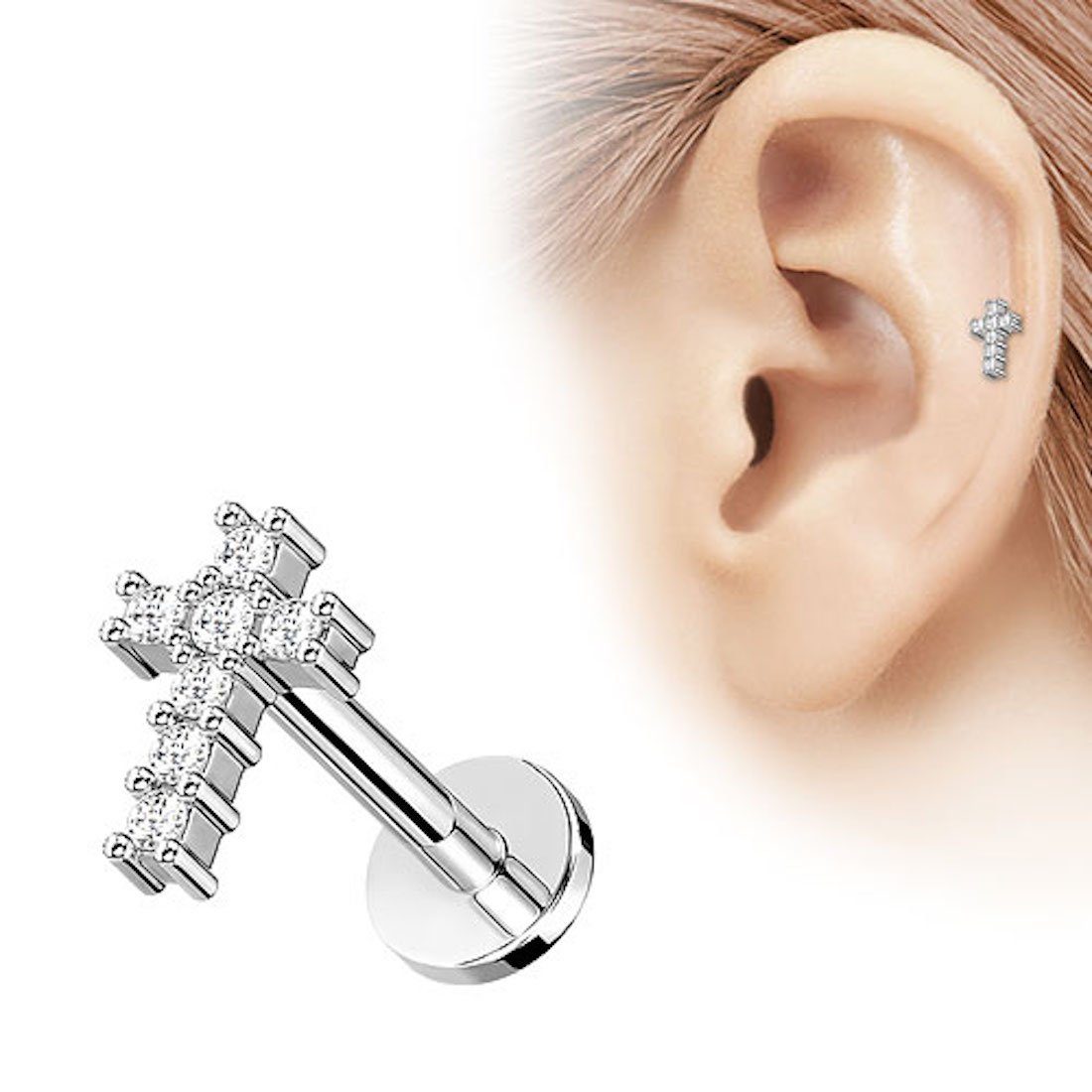 Taffstyle Piercing-Set Tragus Ohr Knorpel Helix Piercing Kristall Kreuz, Stecker Glitzer Kugeln Ohr Cartilage Ohrpiercing Barbell Stab Knorpel