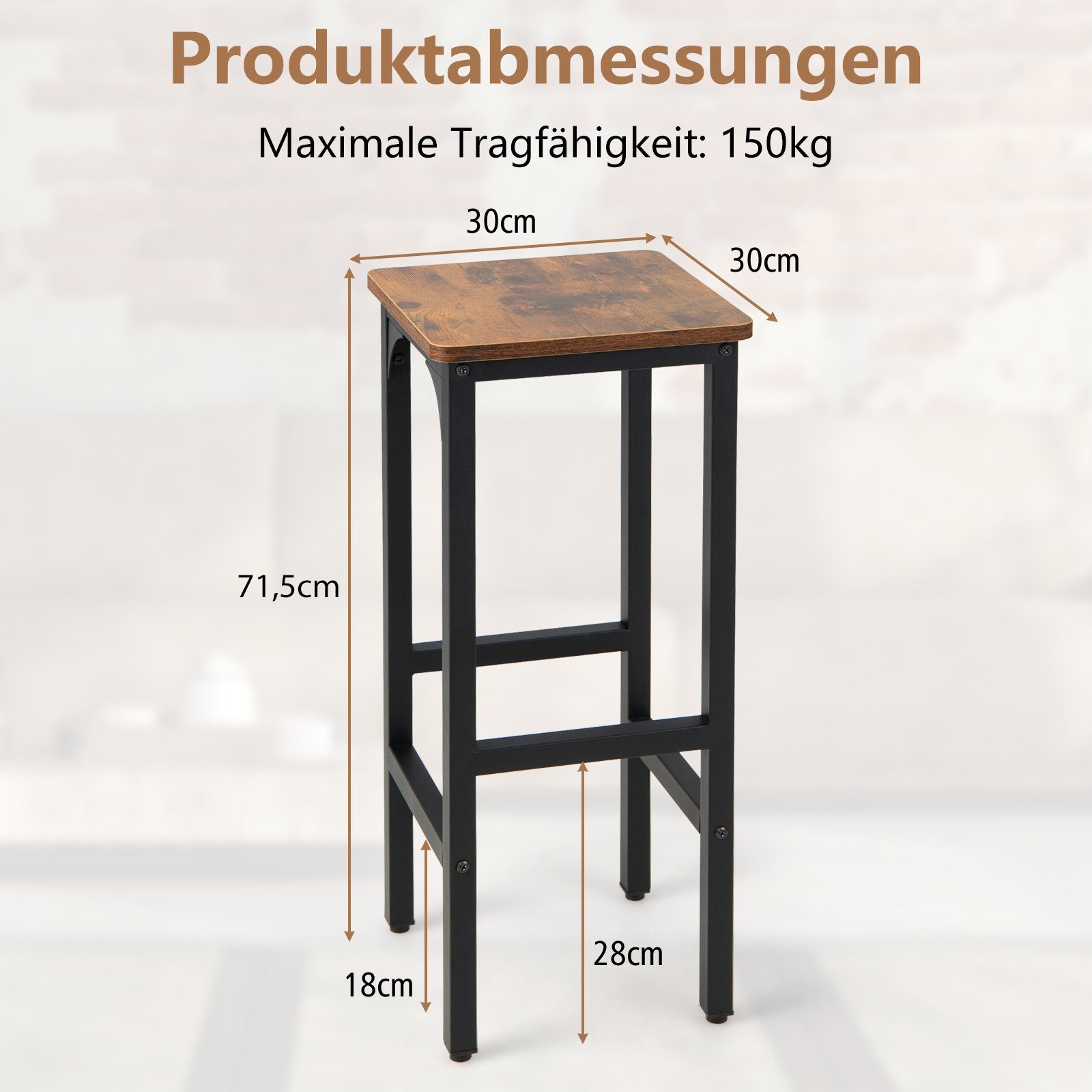 COSTWAY Barhocker (2er Set), mit Fußstütze, bis 150kg, Sitzhöhe 71,5cm