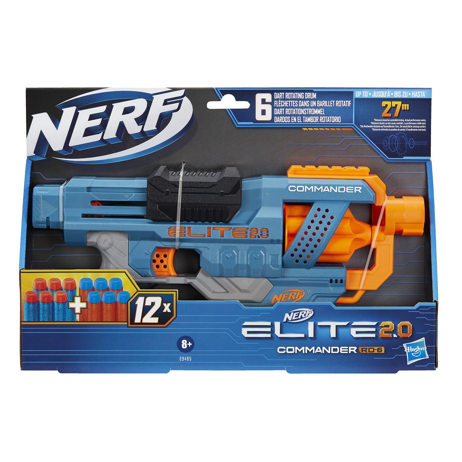 Hasbro Blaster Dartblaster Commander RC-6, Repetier-Blaster der Elite 2.0 Serie mit Trommel
