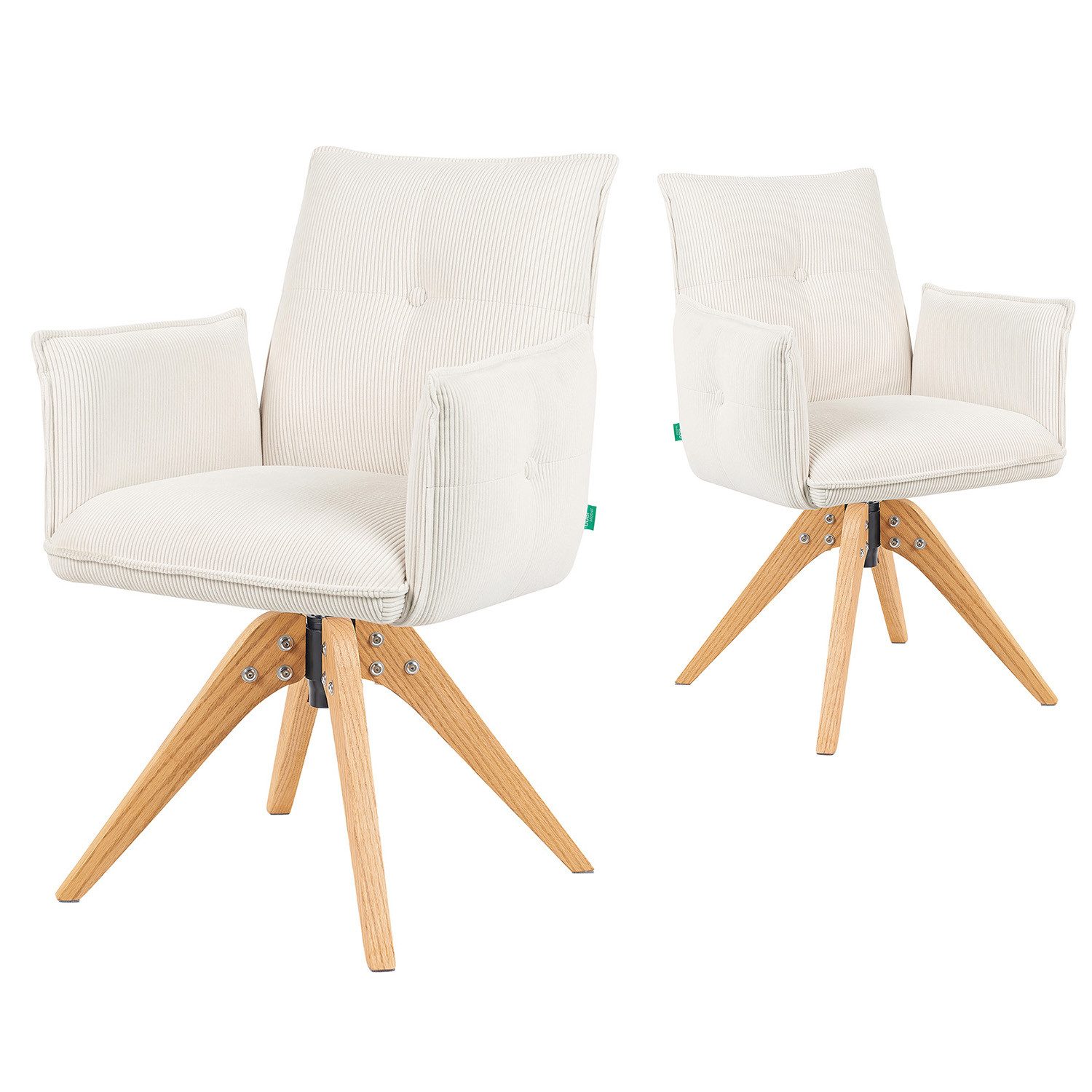 DUBI Möbel Polsterstuhl Mika-Emil 2er-Set, Federkern, Eiche geölt, 360° drehbar im 2er-Set