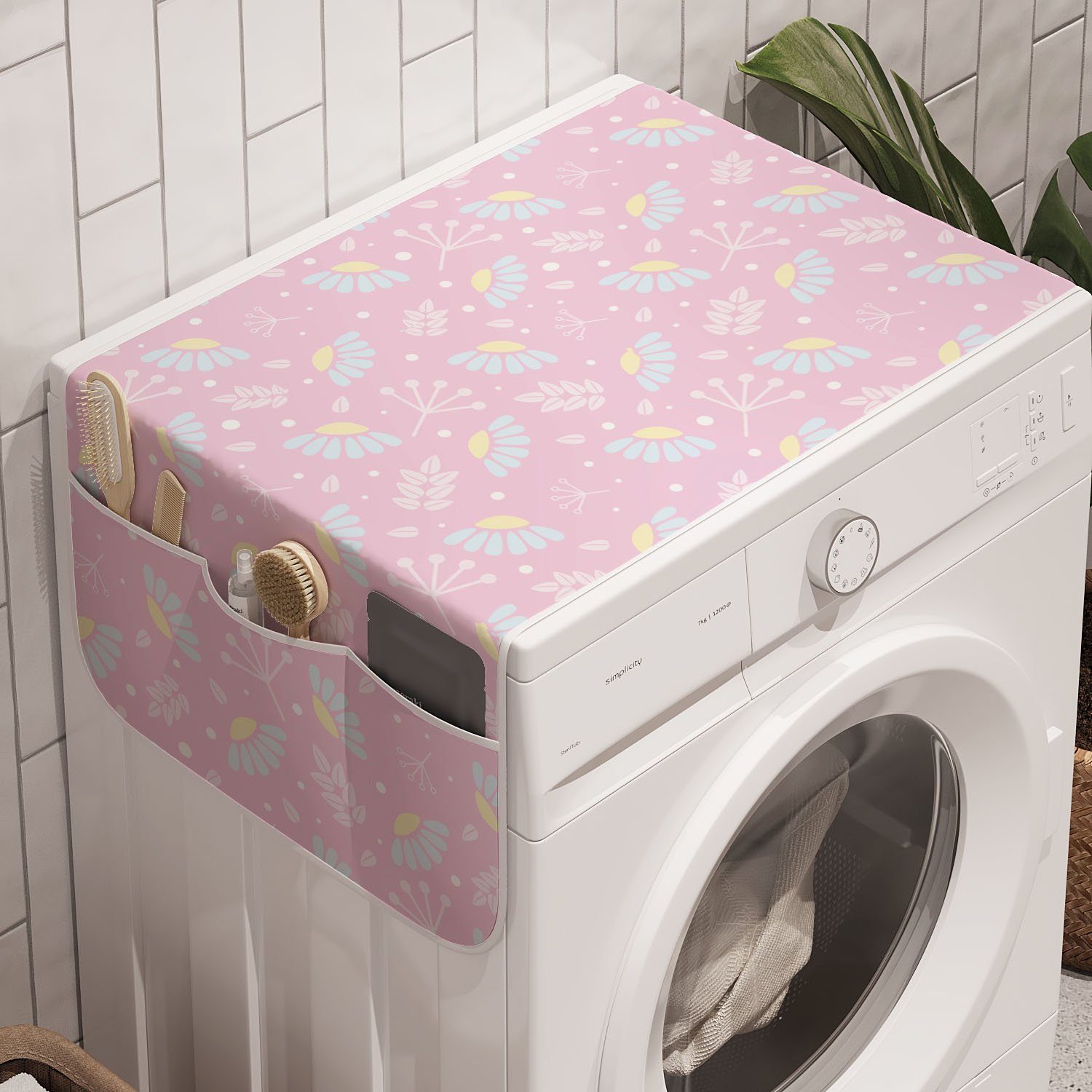 Trockner, für Und Badorganizer und Pink Anti-Rutsch-Stoffabdeckung Pastellblumen Waschmaschine Blau Abakuhaus Kräuter