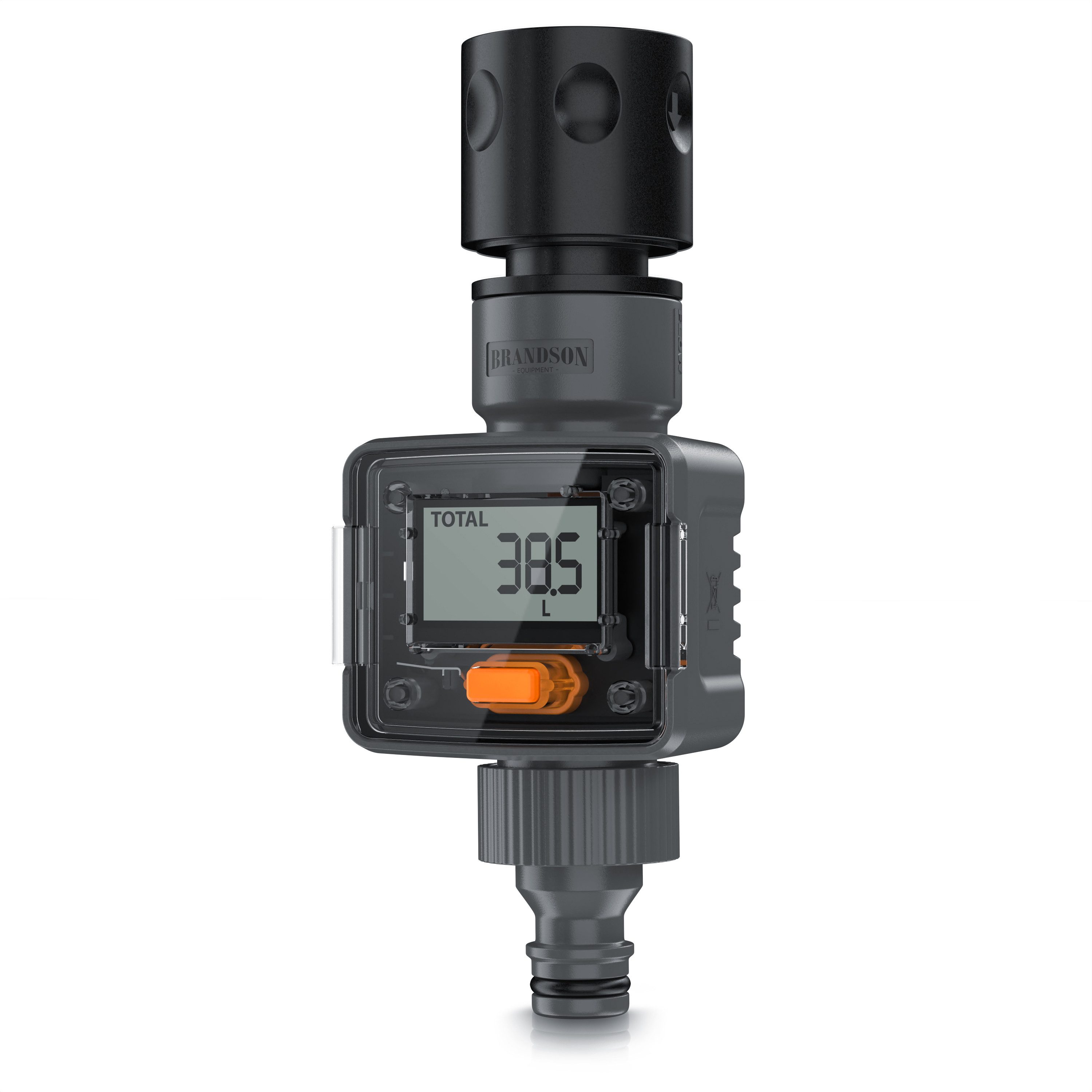 Brandson Wasserzähler Digitale Wasseruhr für den Gartenschlauch, Durchflussmessgerät 3/4", (Set, 5-tlg., bis 2400 l/h, 1 Zoll LCD-Display, Batterie inkl), 4 Modi zur Wasserverbrauchskontrolle, Durchflussmesser, IPX6