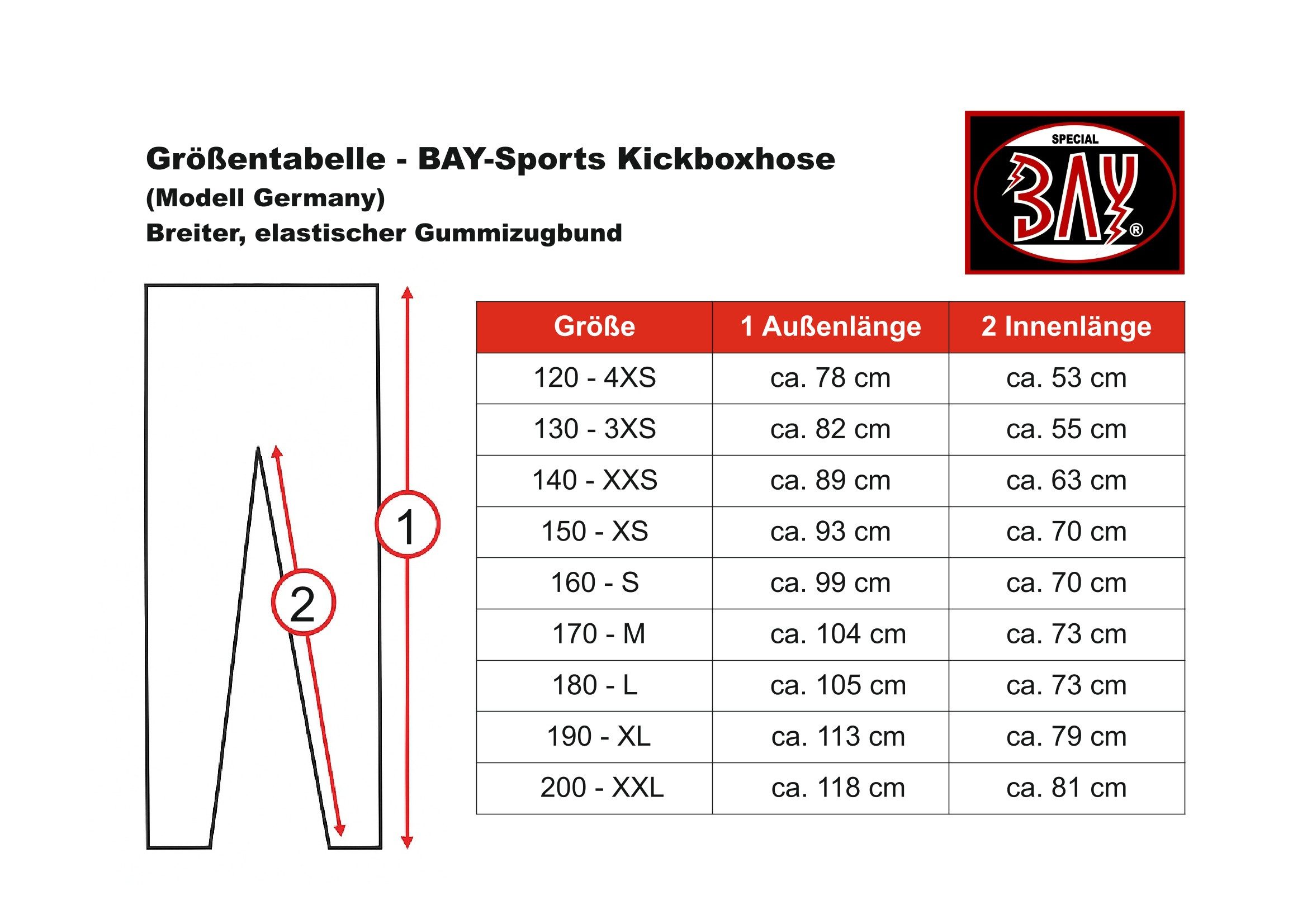 BAY-Sports Sporthose Kickboxhose GERMANY BRD Hose lang Kickboxen Kampfsport lange, leichte, locker sitzende Trainingshose, Schwarz/Rot/Gold
