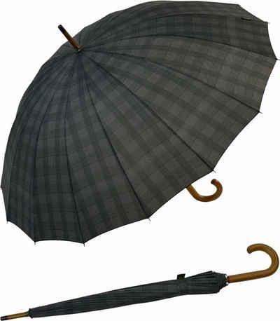 Impliva Langregenschirm Falcone® klassischer Herrenschirm 16-teilig, mit Holzstock und Holzgriff, besonders edel und stabil