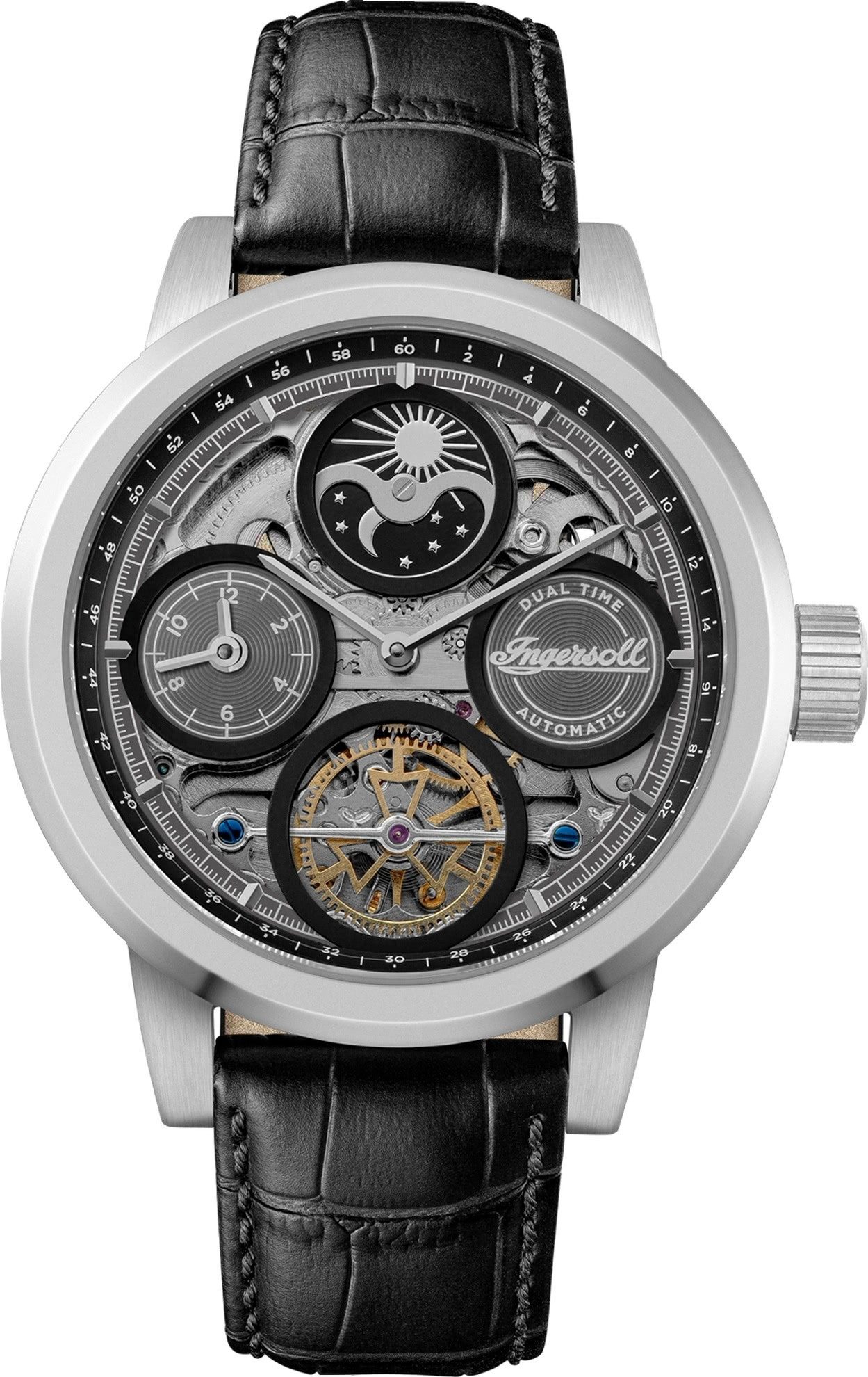 Ingersoll Quarzuhr Ingersoll Herrenuhr Leder schwarz, (Analoguhr), Herren Armbanduhr rund, Lederarmband schwarz, Outdoor