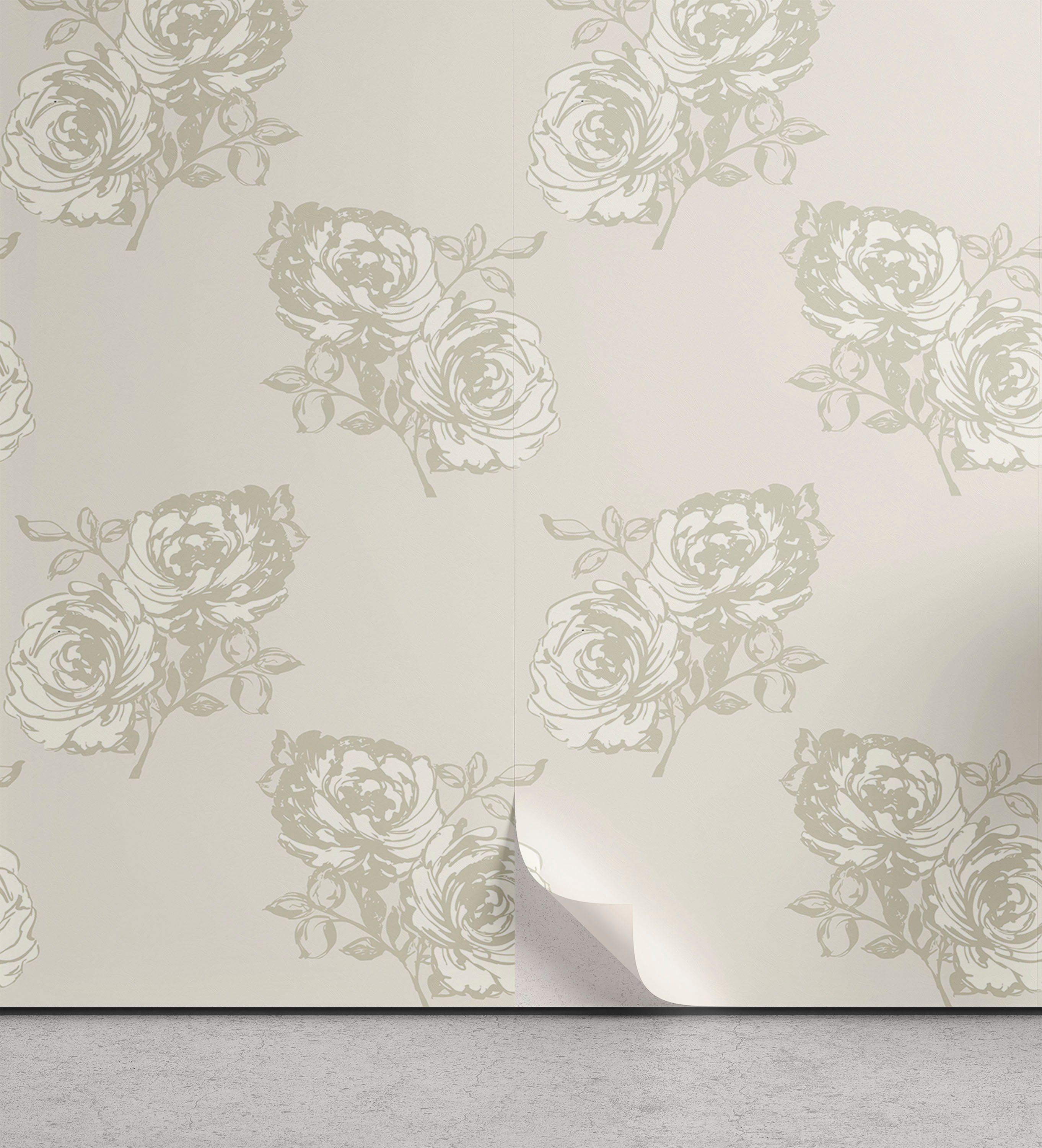 Abakuhaus Vinyltapete selbstklebendes Wohnzimmer Küchenakzent, Blumen Pastellpfingstrose Blumen-Blatt