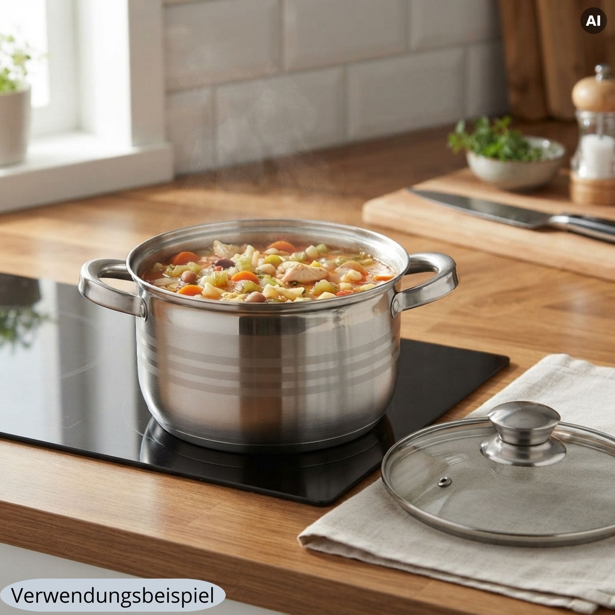4BIG.fun Suppentopf Edelstahl Kochtopf 6 L mit Glasdeckel - Profi-Topf 24 cm Kapselboden, Edelstahl (Gemüsetopf Fleischtopf Schmortopf, Kapselboden Literskala D – Bild 5 von 5