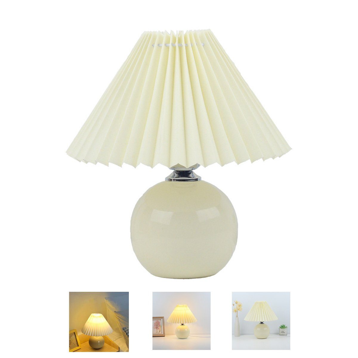 DOPWii LED Schreibtischlampe Nachttischlampe mit Kabelschalter, Lampenschirm aus Stoff, E27 Sockel 3 Farbe