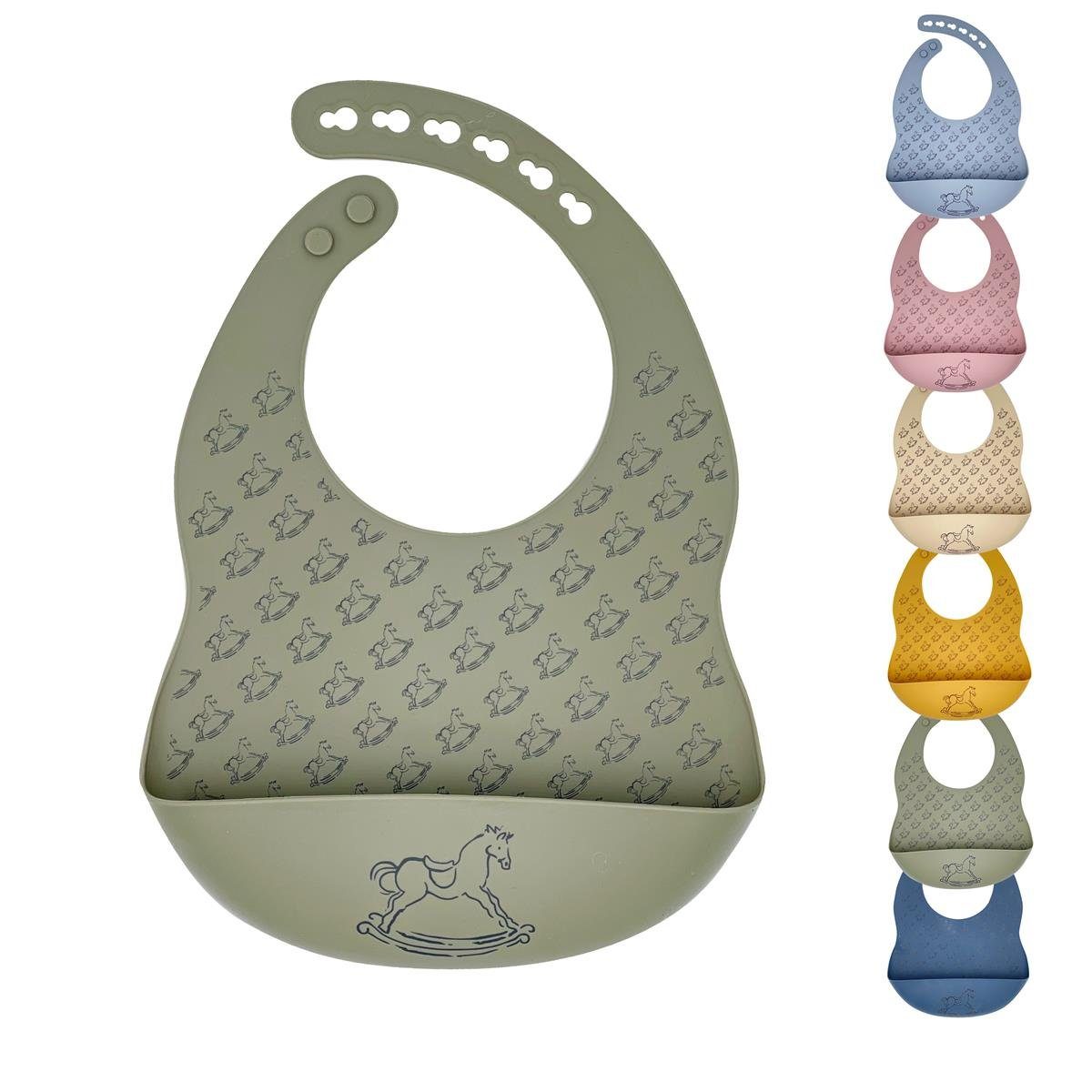 SEI Design Lätzchen Baby Auffangschale Sage, mit Lätzchen BPA/PVC/BPP-frei Silver