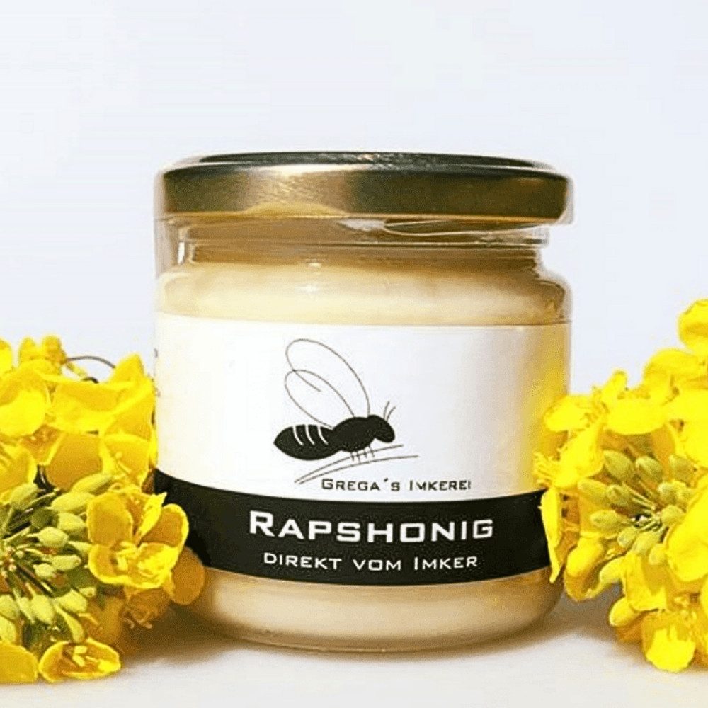 Grega´s Imkerei Honig Deutscher Raps Honig, 1 x 250 g, (Streichzarter Imkerhonig direkt vom Imker, Regionaler Honig aus Deutschland NRW), fein cremiger milder deutscher Rapshonig direkt vom Imker