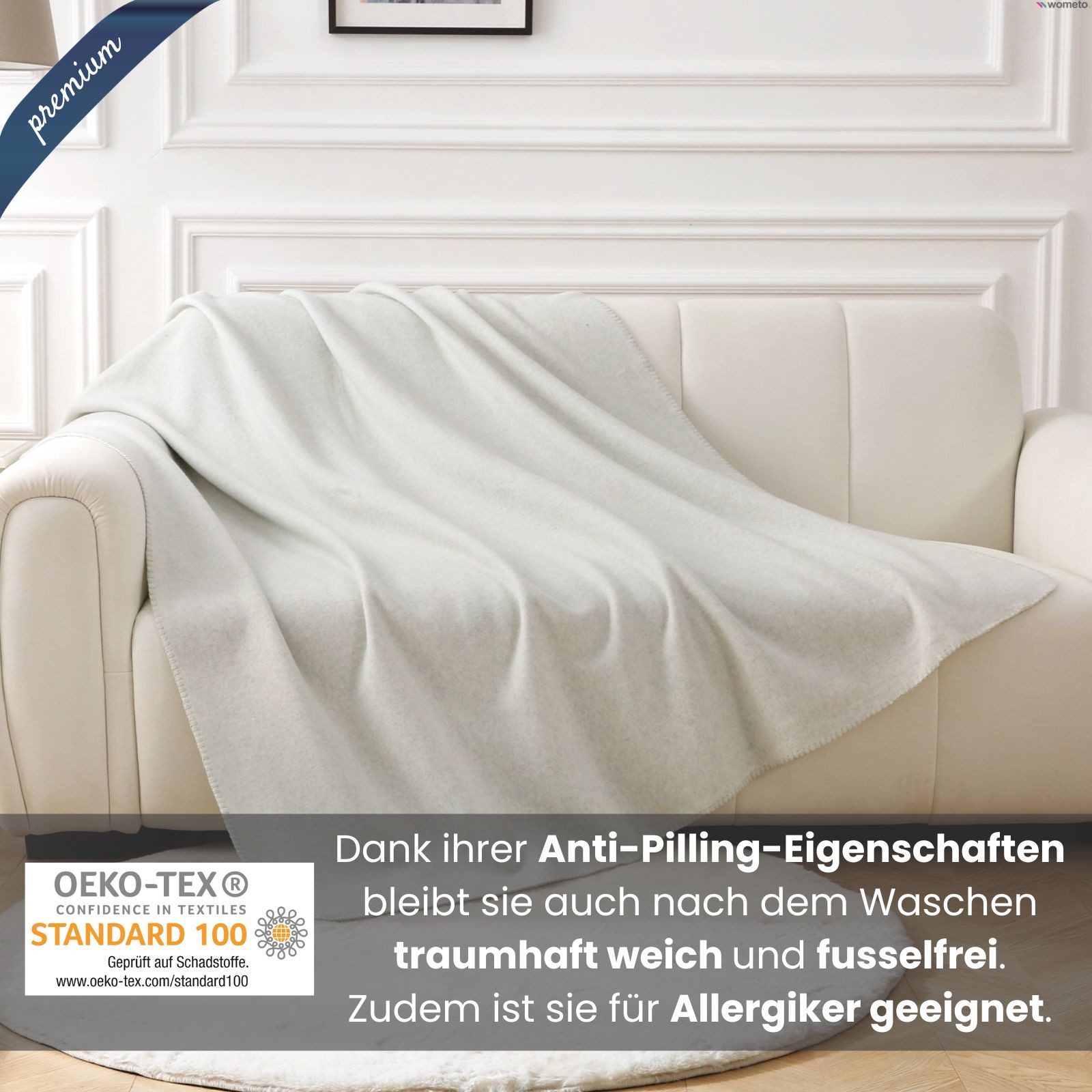 Wohndecke Premium-Fleecedecke in 2 Größen, wometo, OEKO-TEX®, extra dick, Qualitäts-Kettelrand & Anti-Pilling