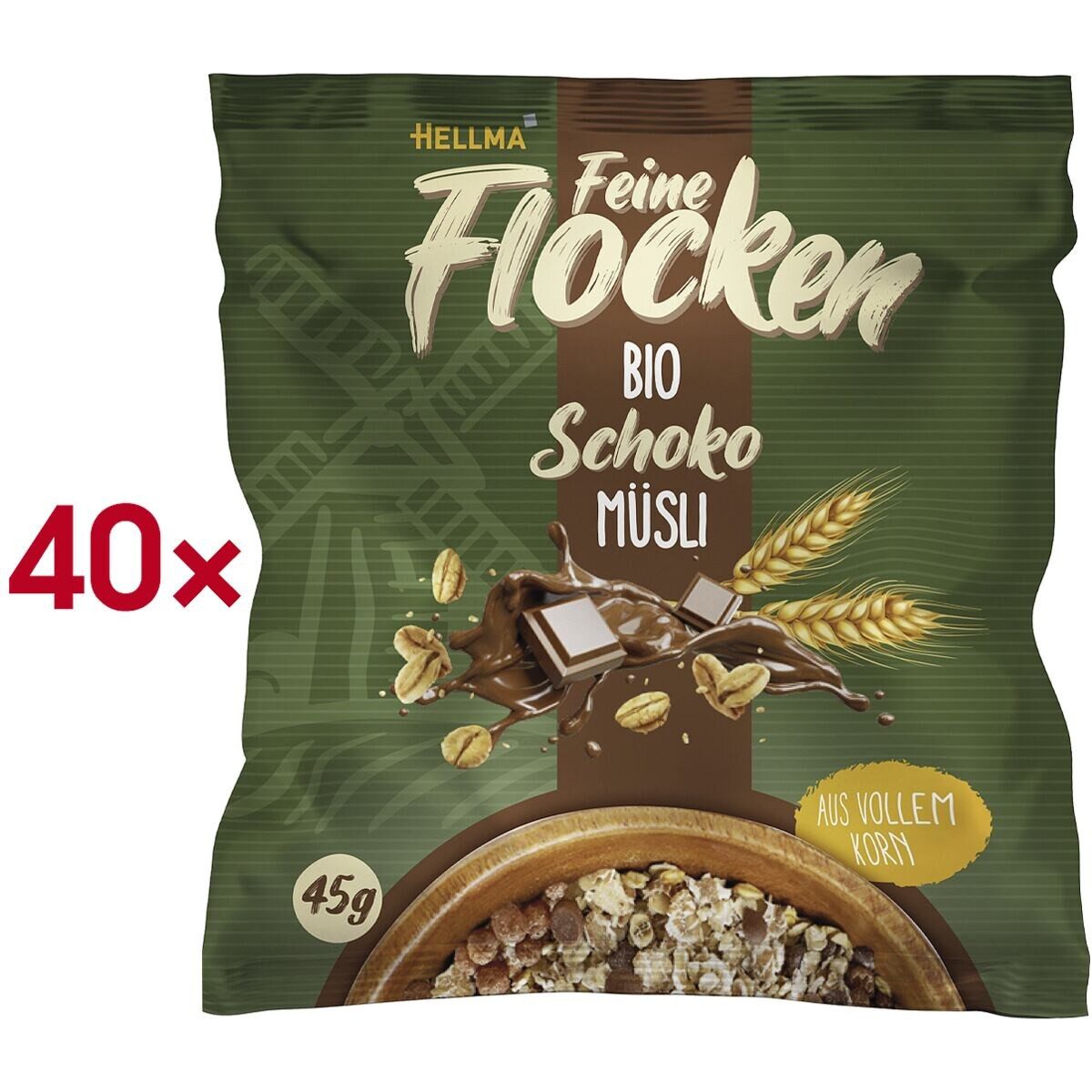 Hellma Cerealien Bio Schoko Müsli, 40x 45 g, Einzelportionen
