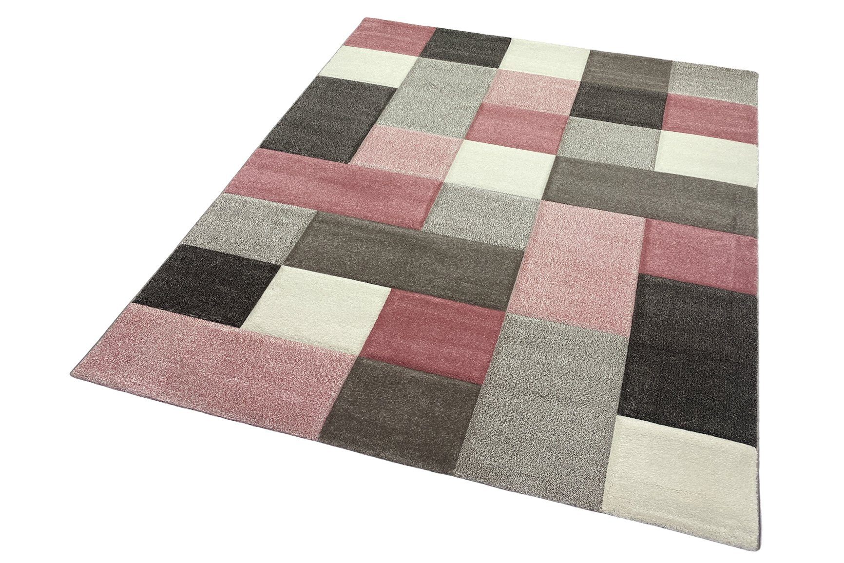 TeppichHome24 Teppich Moderner Teppich Pastell Farben in Karo Muster Pink C günstig online kaufen