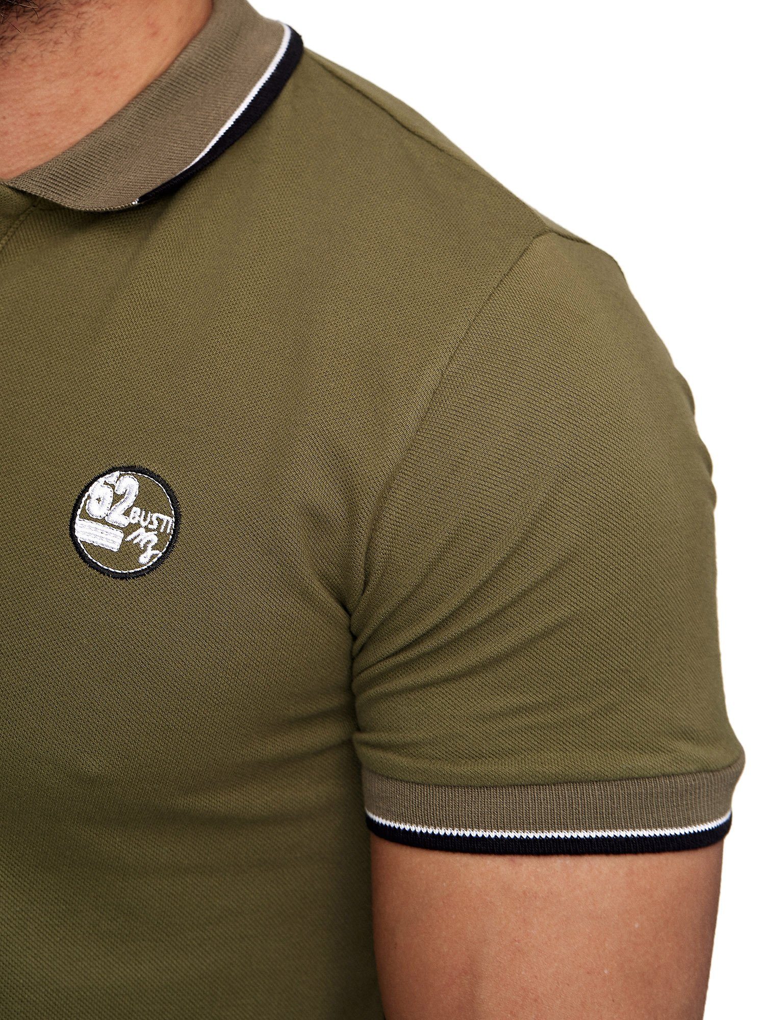Polohemd Herren (1-tlg) Khaki Basic Slim Code47 Einfarbig Fit Code47 Poloshirt T-Shirt Kurzarm
