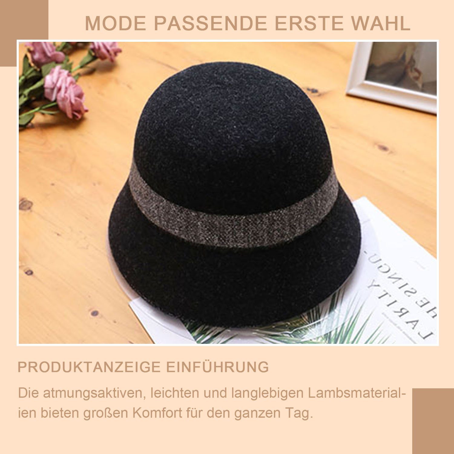 Damen Eimer Schwarz Neue Melone Mode Vintage MAGICSHE Hut warmer (1-St) Wolle Filzhut